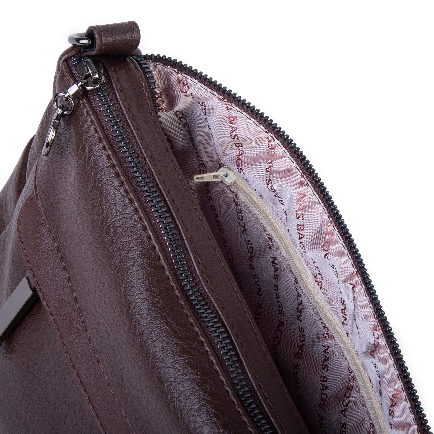 Nas Bag Çok Gözlü Yumuşak ve Hafif Yapılı Çift Askılı Omuz ve Çapraz Çanta ( 30x24 cm ) Kahve Victoria