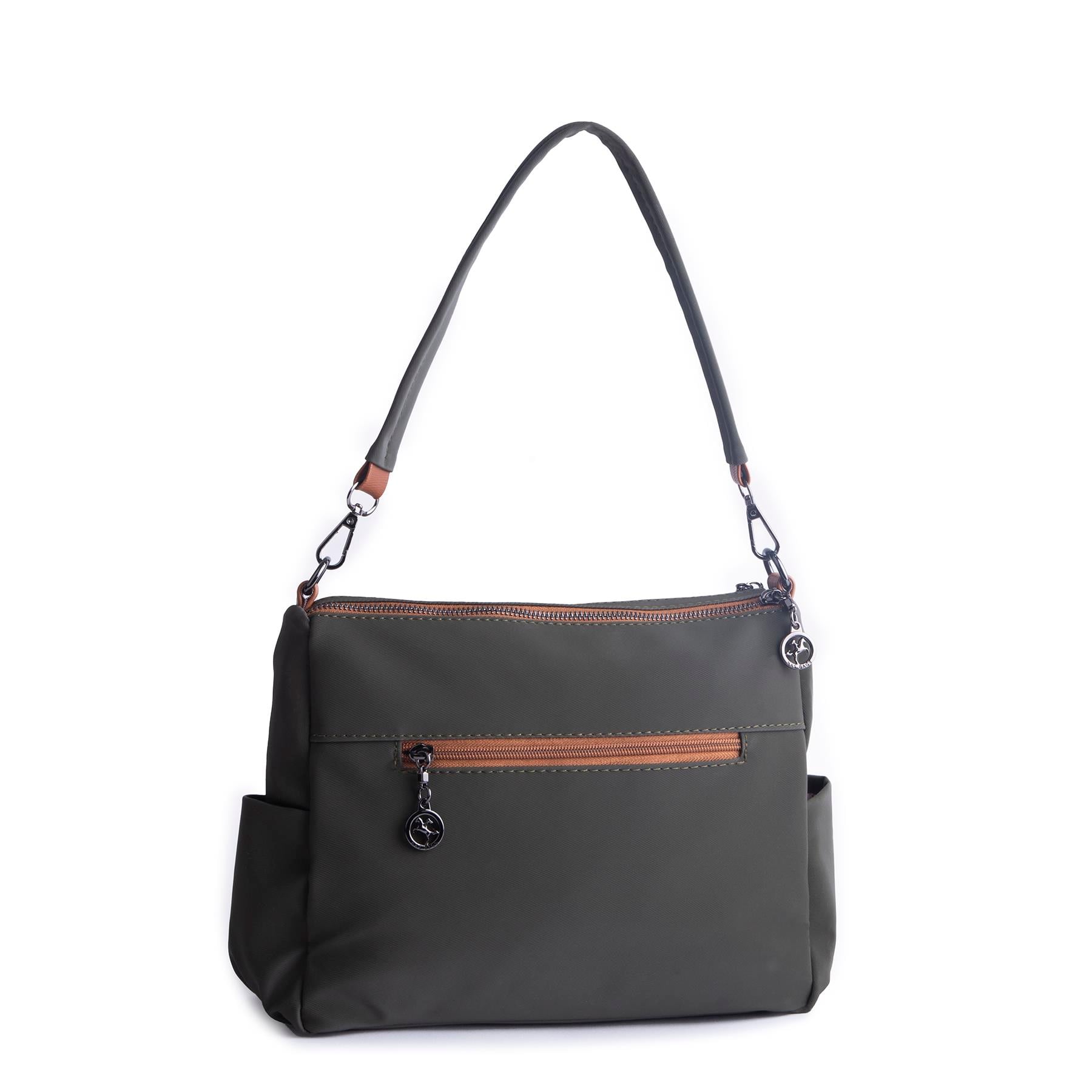 Nas Bag Çok Gözlü Yumuşak ve Hafif Yapılı Çift Askılı Omuz ve Çapraz Çanta Yeşil  Taba  Buzzy  ( 30x24 cm )