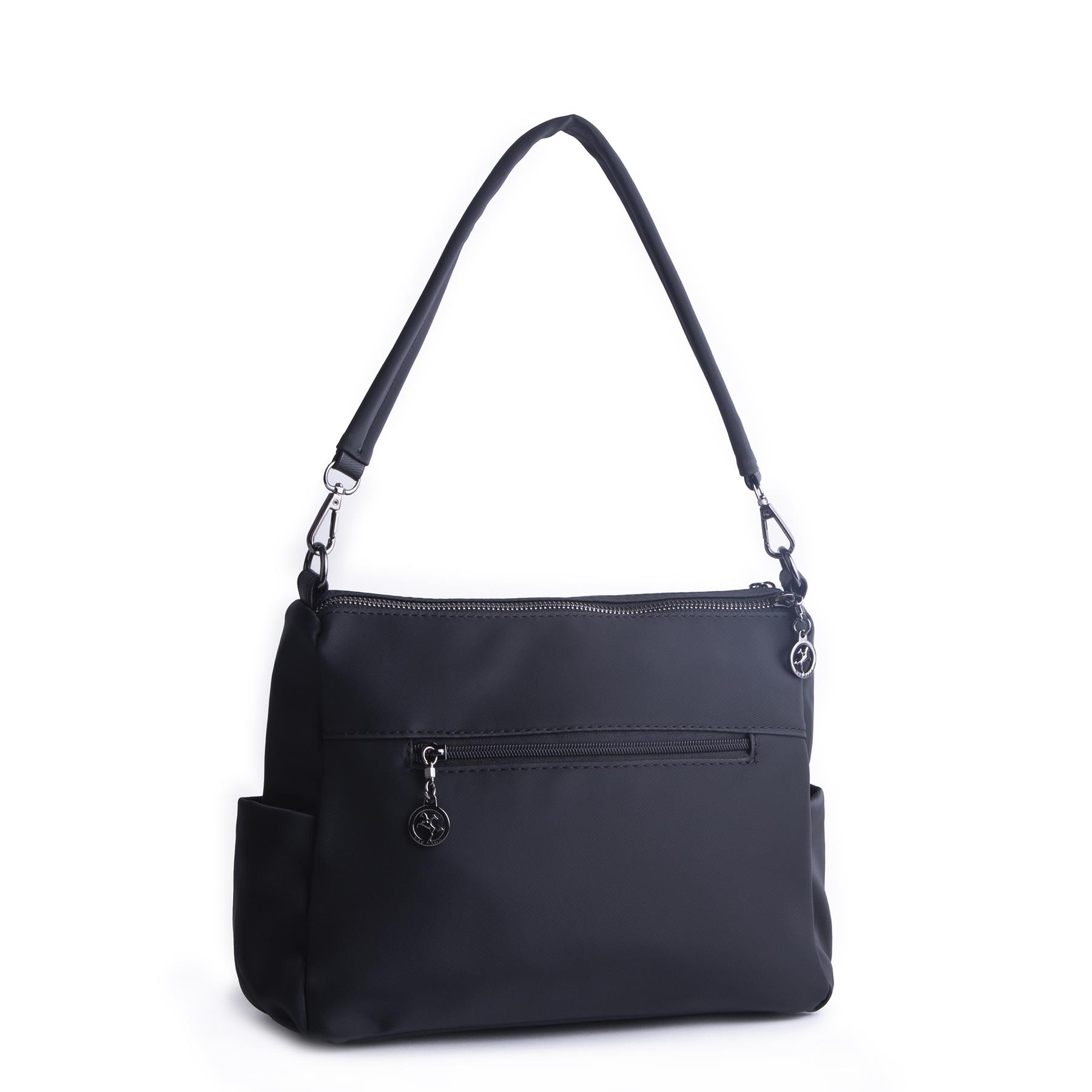Nas Bag Çok Gözlü Yumuşak ve Hafif Yapılı Çift Askılı Omuz ve Çapraz Çanta Siyah Buzzy  ( 30x24 cm )