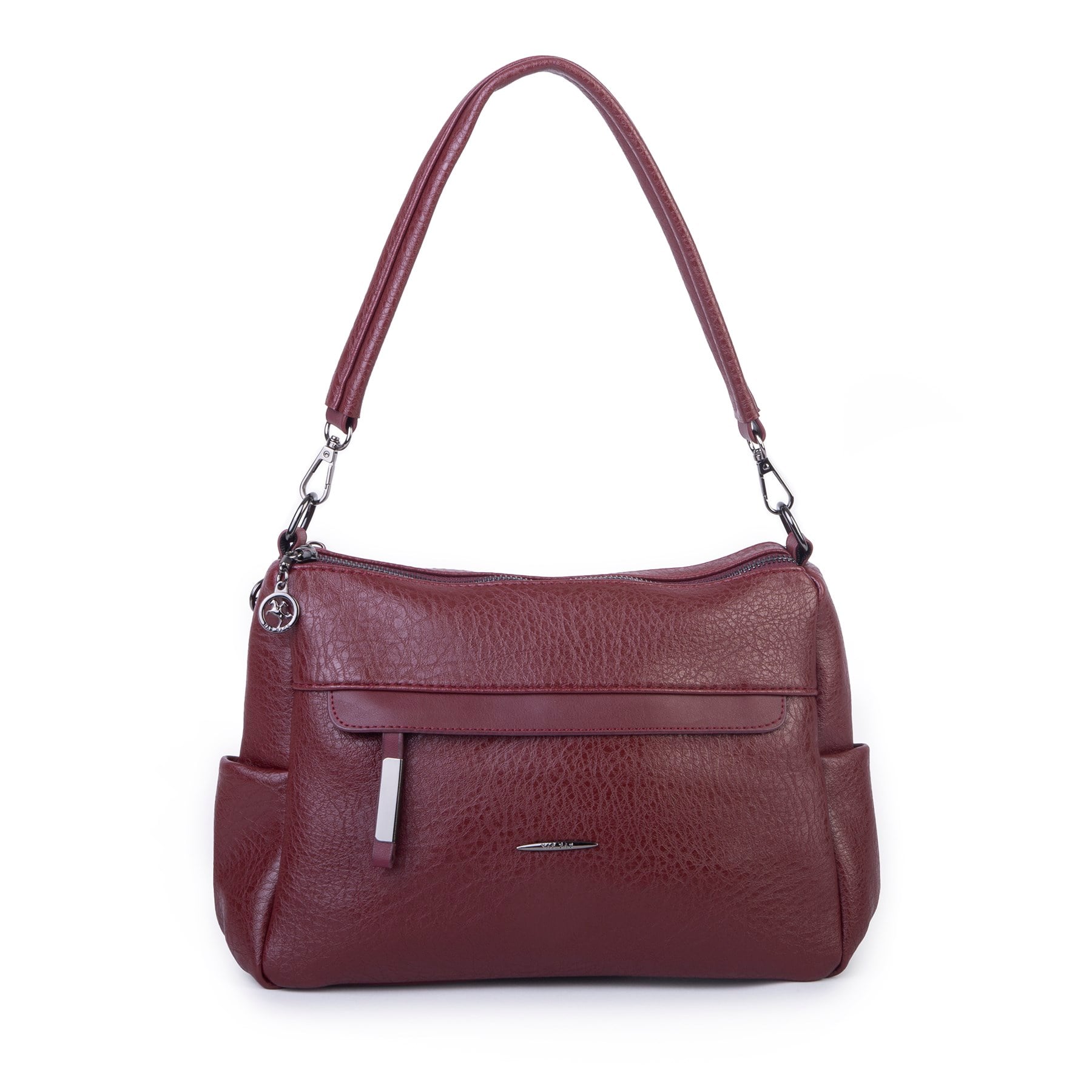 Nas Bag Çok Gözlü Yumuşak ve Hafif Yapılı Çift Askılı Omuz ve Çapraz Çanta ( 30x24 cm ) Bordo Victoria
