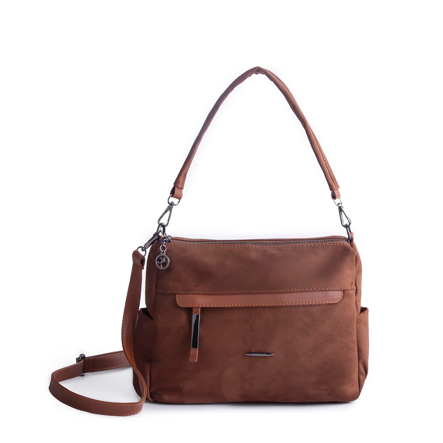 Nas Bag Çok Gözlü Yumuşak ve Hafif Yapılı Çift Askılı Omuz ve Çapraz Çanta  Taba  Süet  ( 30x24 cm )