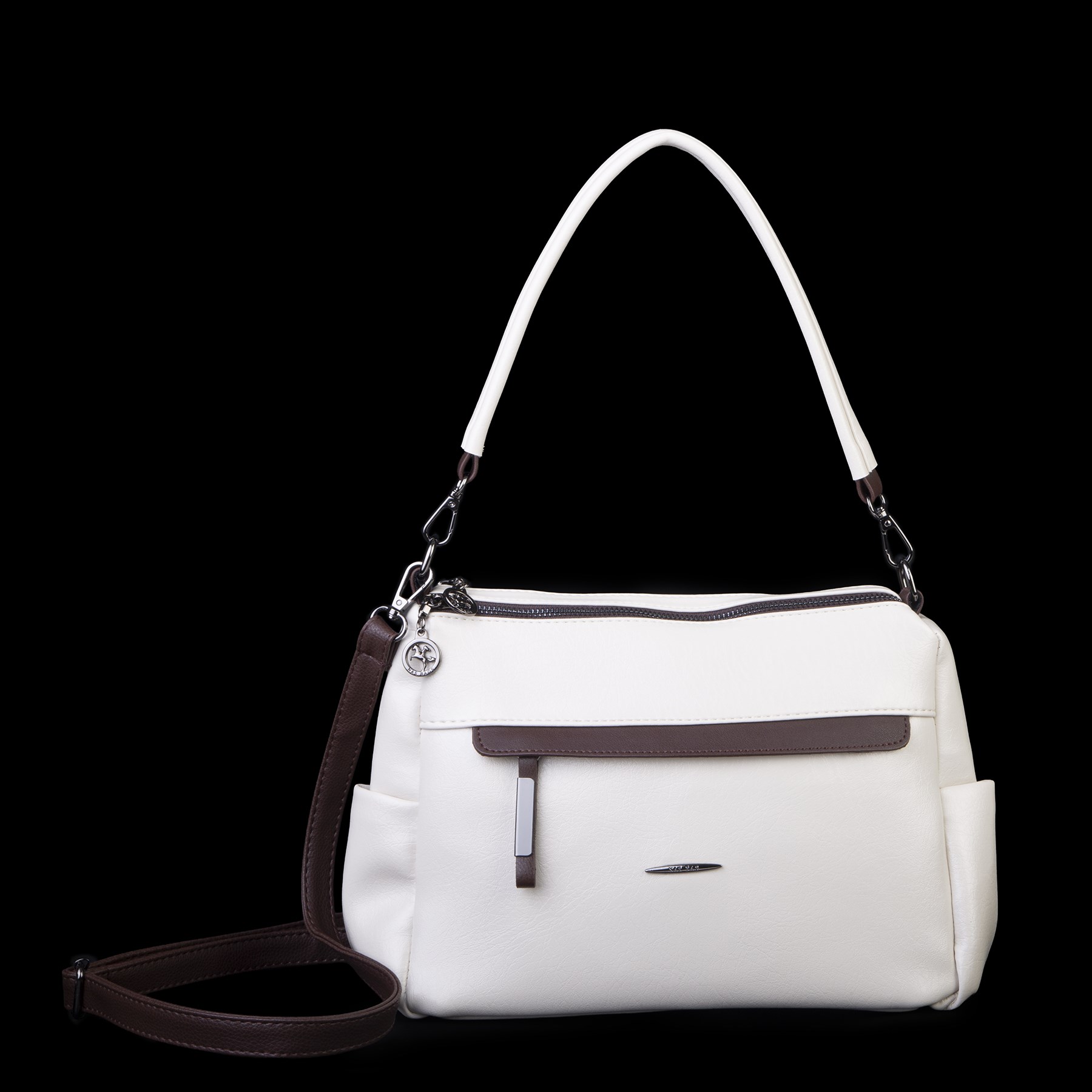 Nas Bag Çok Gözlü Yumuşak ve Hafif Yapılı Çift Askılı Omuz ve Çapraz Çanta ( 30x24 cm ) Krem Kahve Victoria