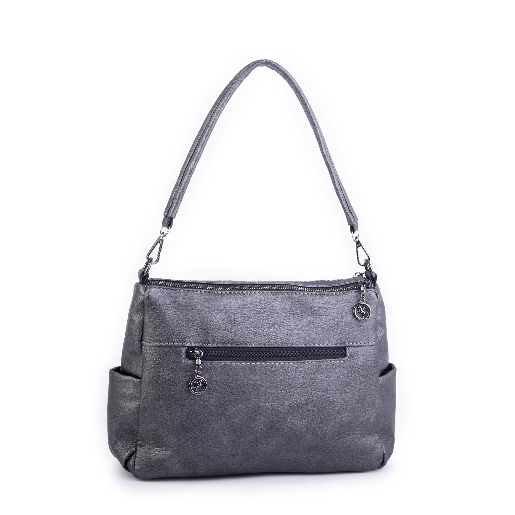 Nas Bag Çok Gözlü Yumuşak ve Hafif Yapılı Çift Askılı Omuz ve Çapraz Çanta Gri Siyah Lizbon ( 30x24 cm )
