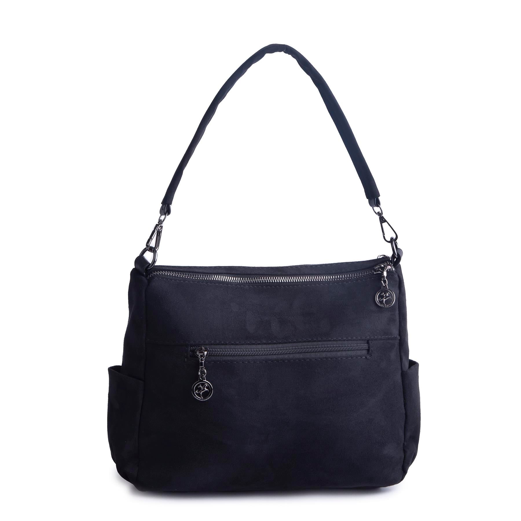 Nas Bag Çok Gözlü Yumuşak ve Hafif Yapılı Çift Askılı Omuz ve Çapraz Çanta Siyah Süet  ( 30x24 cm )