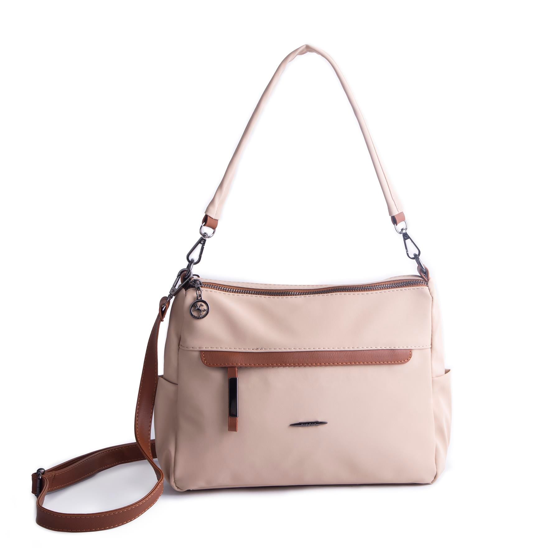 Nas Bag Çok Gözlü Yumuşak ve Hafif Yapılı Çift Askılı Omuz ve Çapraz Çanta Kum  Taba Buzzy  ( 30x24 cm )