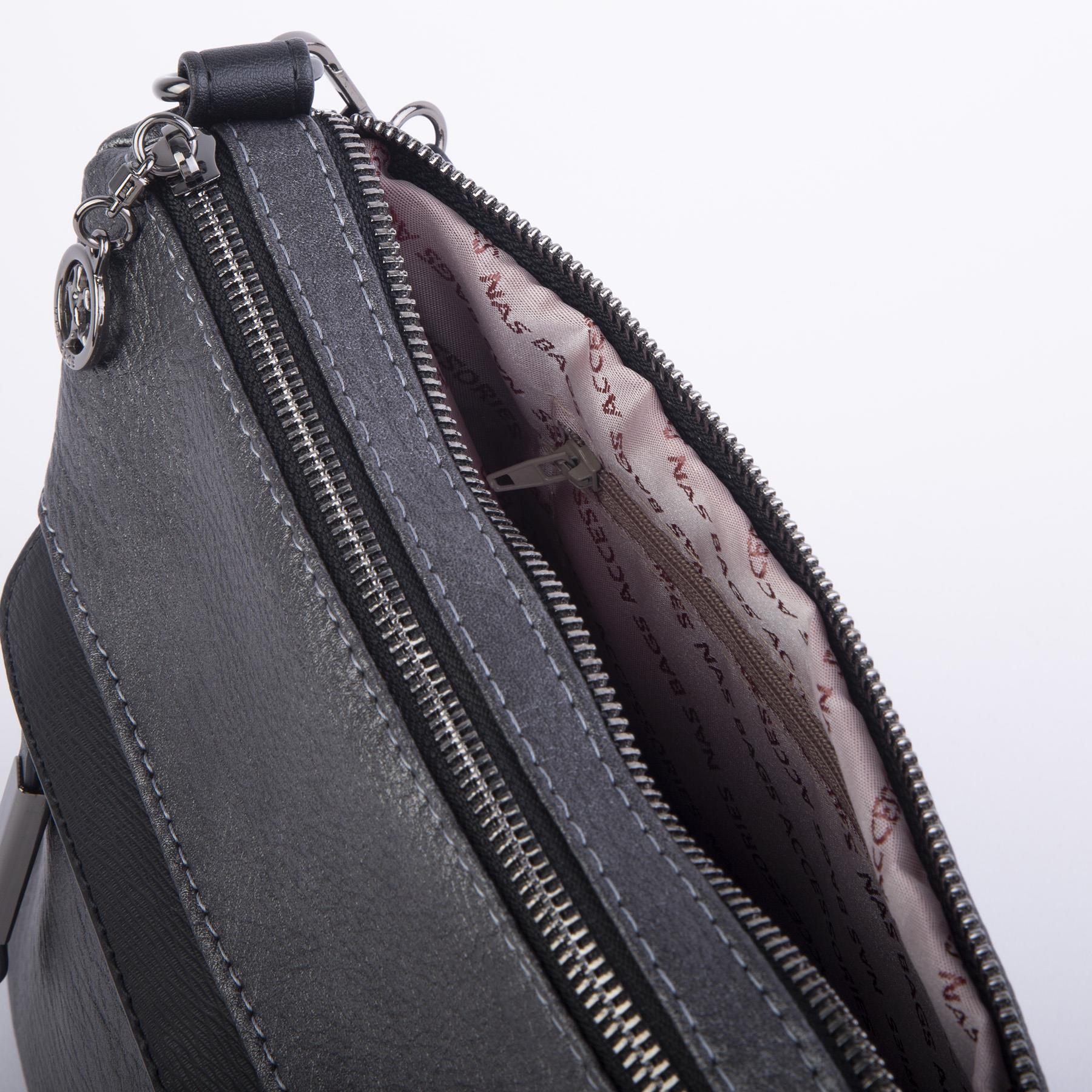 Nas Bag Çok Gözlü Yumuşak ve Hafif Yapılı Çift Askılı Omuz ve Çapraz Çanta Gri Siyah Lizbon ( 30x24 cm )
