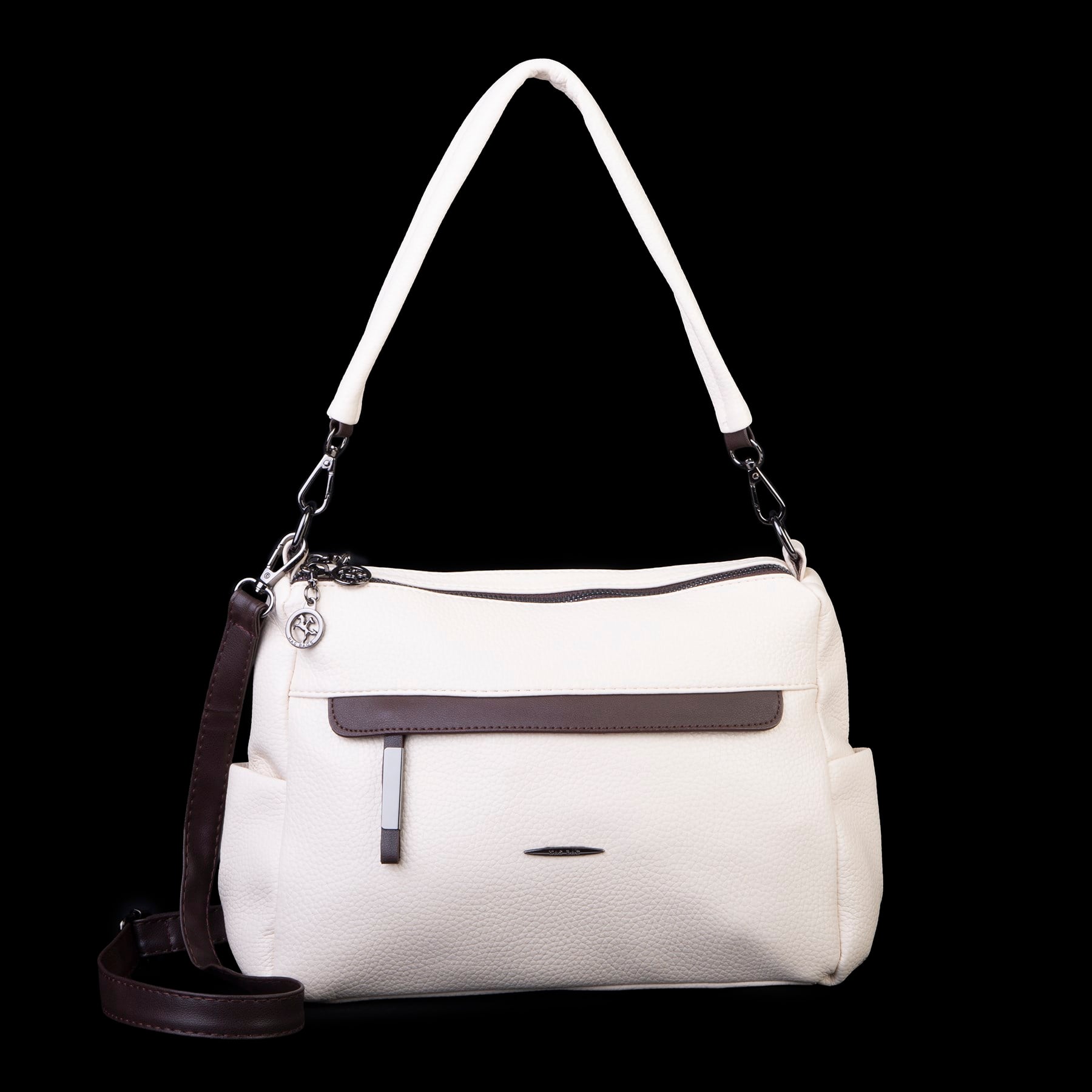 Nas Bag Çok Gözlü Yumuşak ve Hafif Yapılı Çift Askılı Omuz ve Çapraz Çanta ( 30x24 cm ) Krem Kahve Lopez