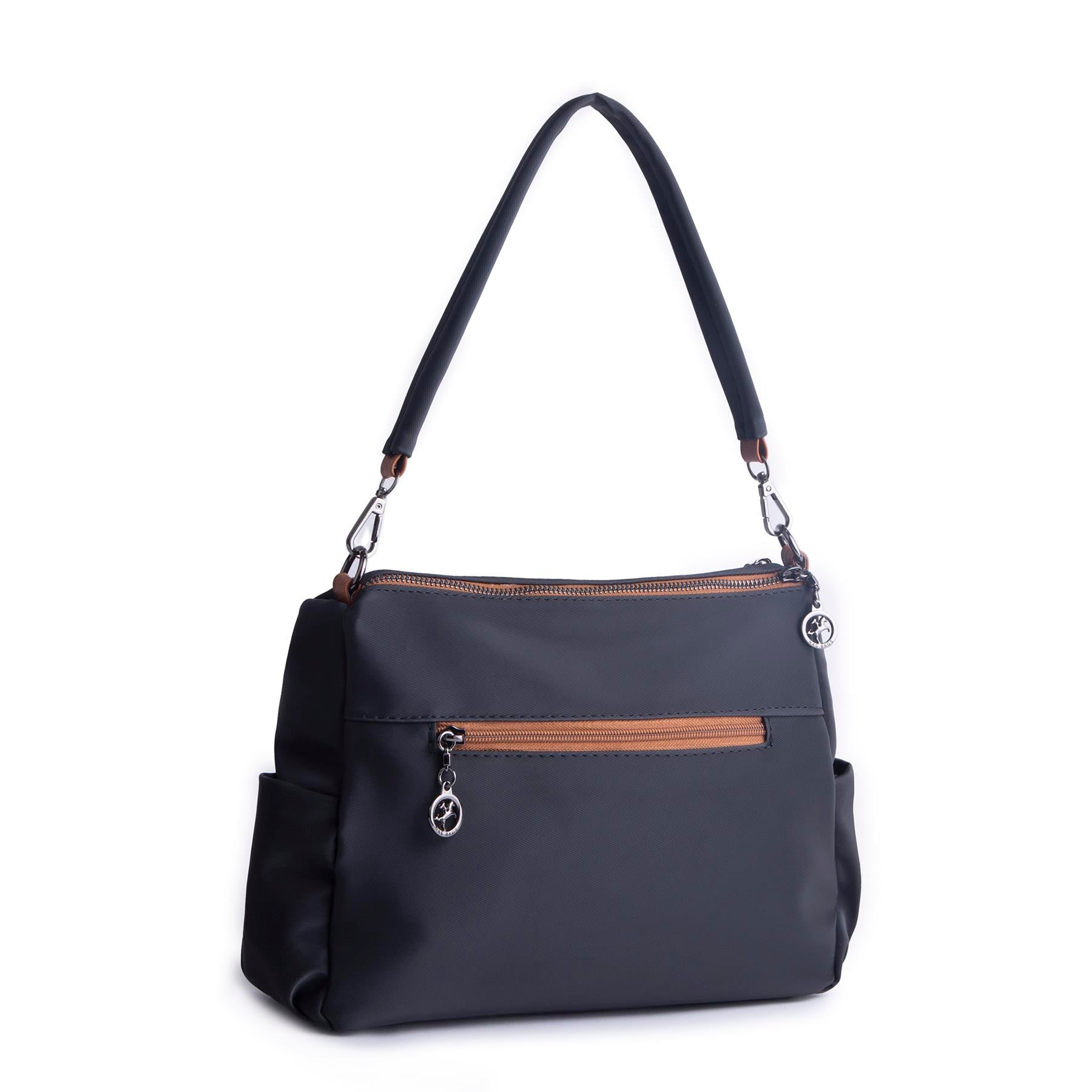Nas Bag Çok Gözlü Yumuşak ve Hafif Yapılı Çift Askılı Omuz ve Çapraz Çanta Siyah Taba  Buzzy  ( 30x24 cm )
