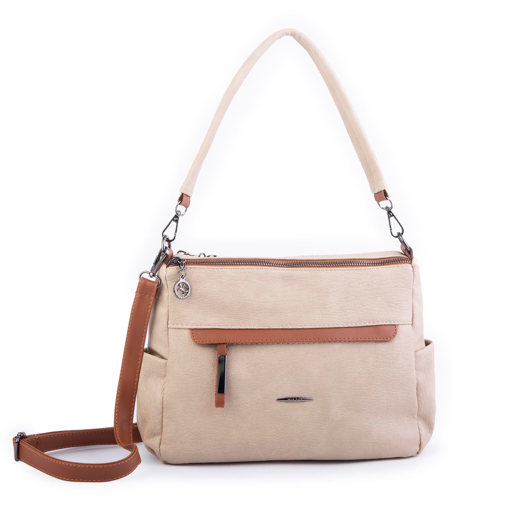 Nas Bag Çok Gözlü Yumuşak ve Hafif Yapılı Çift Askılı Omuz ve Çapraz Çanta Kum Taba  Lizbon ( 30x24 cm )