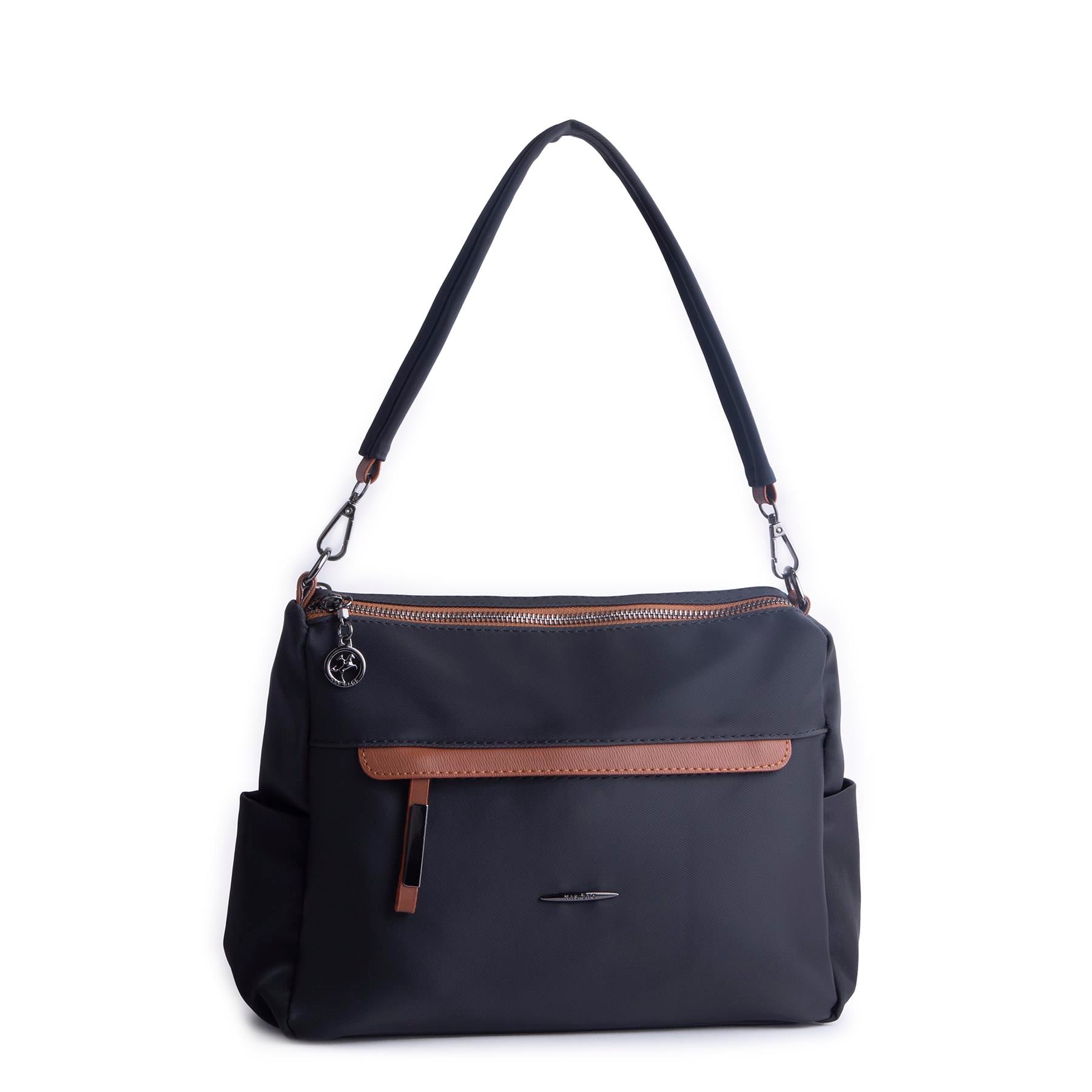 Nas Bag Çok Gözlü Yumuşak ve Hafif Yapılı Çift Askılı Omuz ve Çapraz Çanta Siyah Taba  Buzzy  ( 30x24 cm )