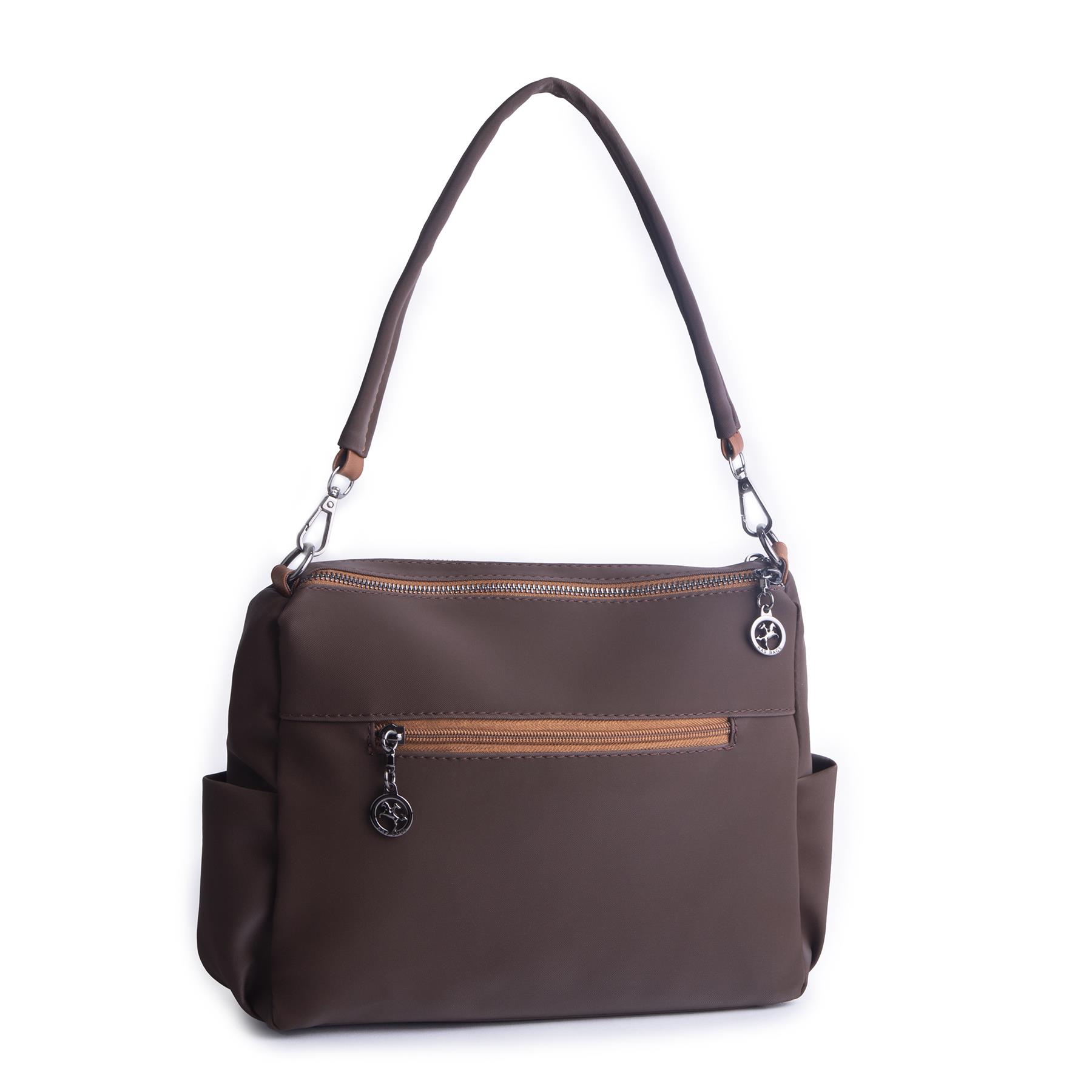 Nas Bag Çok Gözlü Yumuşak ve Hafif Yapılı Çift Askılı Omuz ve Çapraz Çanta Kahve  Taba Buzzy  ( 30x24 cm )