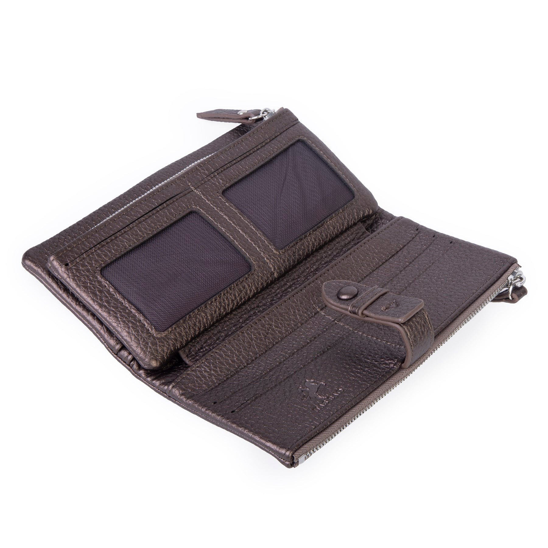 Nas Bag Çok Kartlıklı Çift Fermuarlı Çıtçıtlı Çok Gözlü Cüzdan Kahverengi