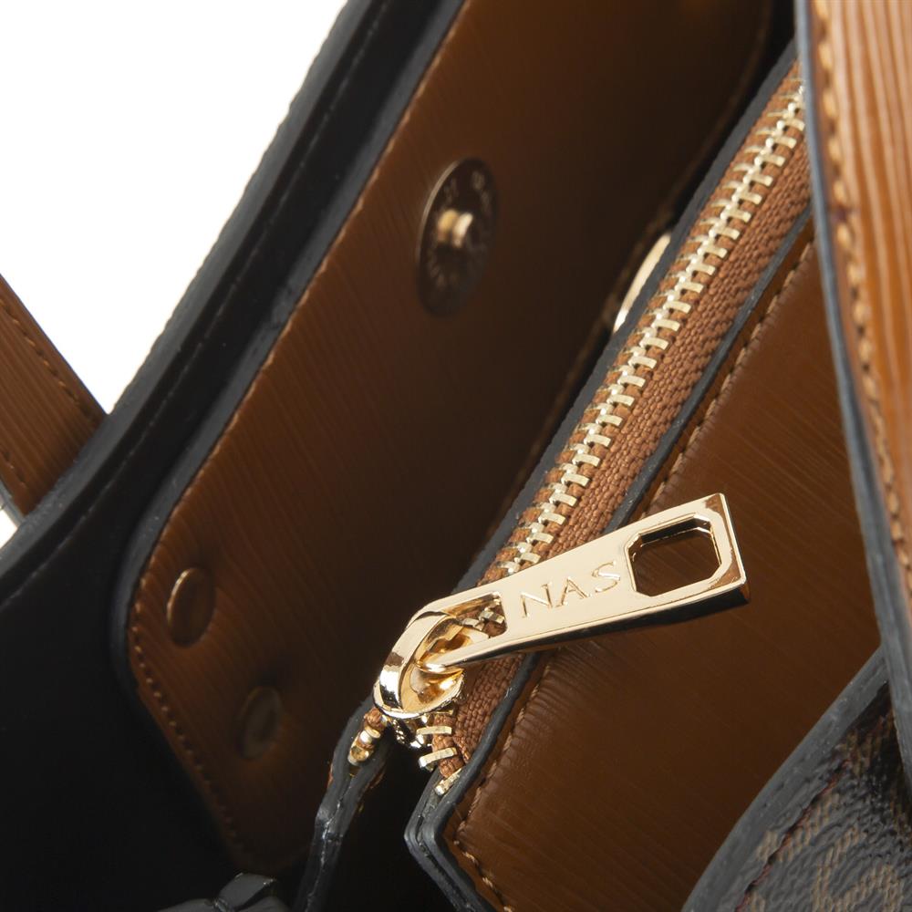 Nas Bag El  Çantası Kahve Taba Yazılı
