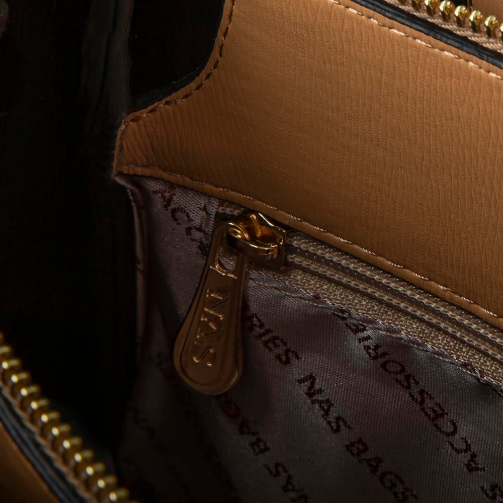 Nas Bag El  Çantası Krem Camel Yazılı