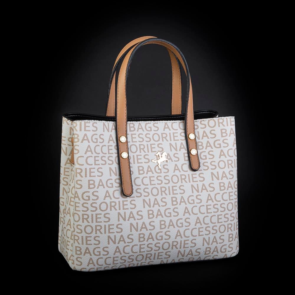 Nas Bag El  Çantası Krem Camel Yazılı
