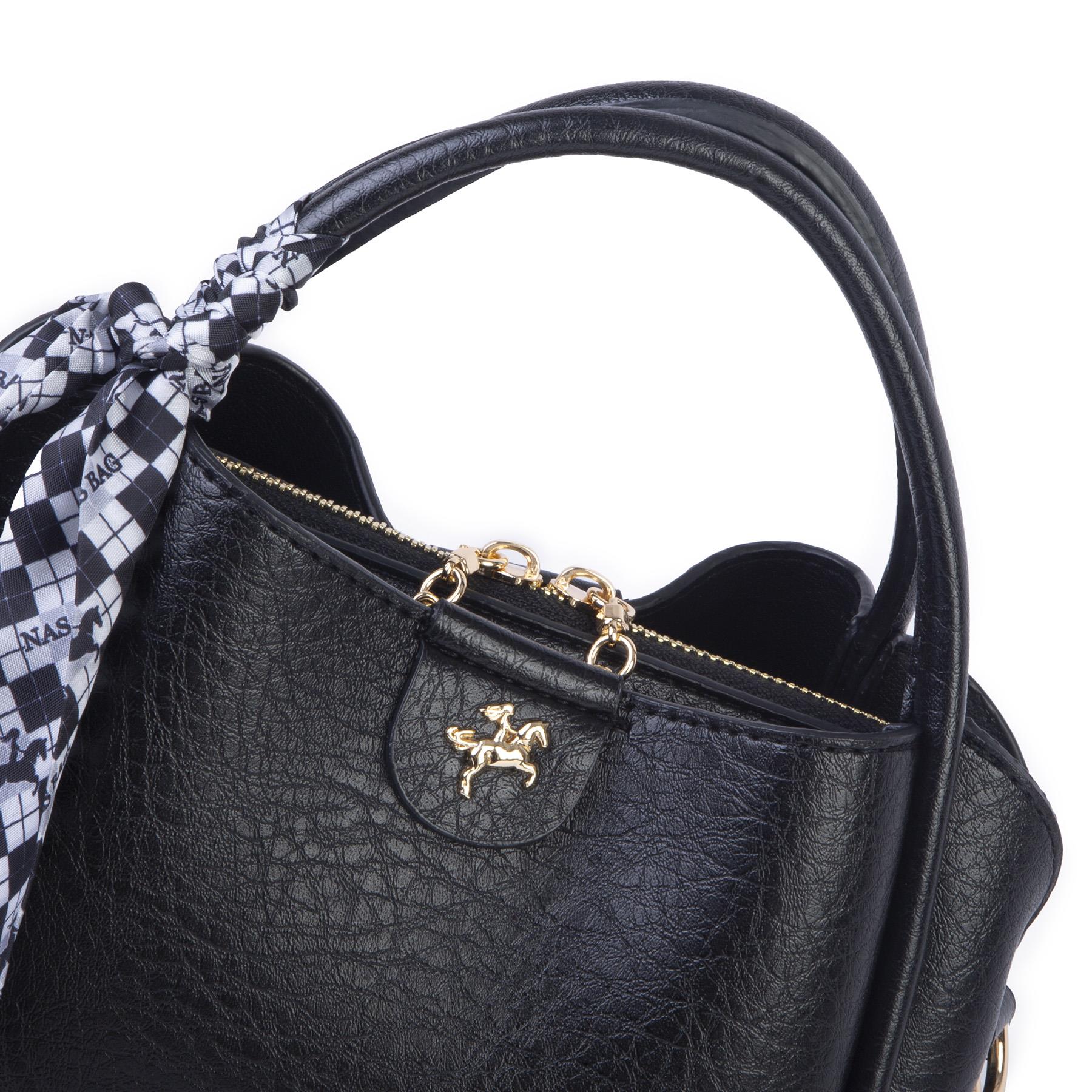 Nas Bag Fularlı Mini Boy El ve Çapraz Çanta Siyah Victoria