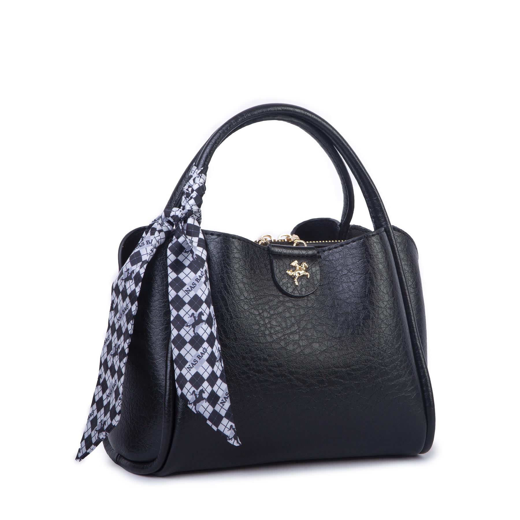Nas Bag Fularlı Mini Boy El ve Çapraz Çanta Siyah Victoria