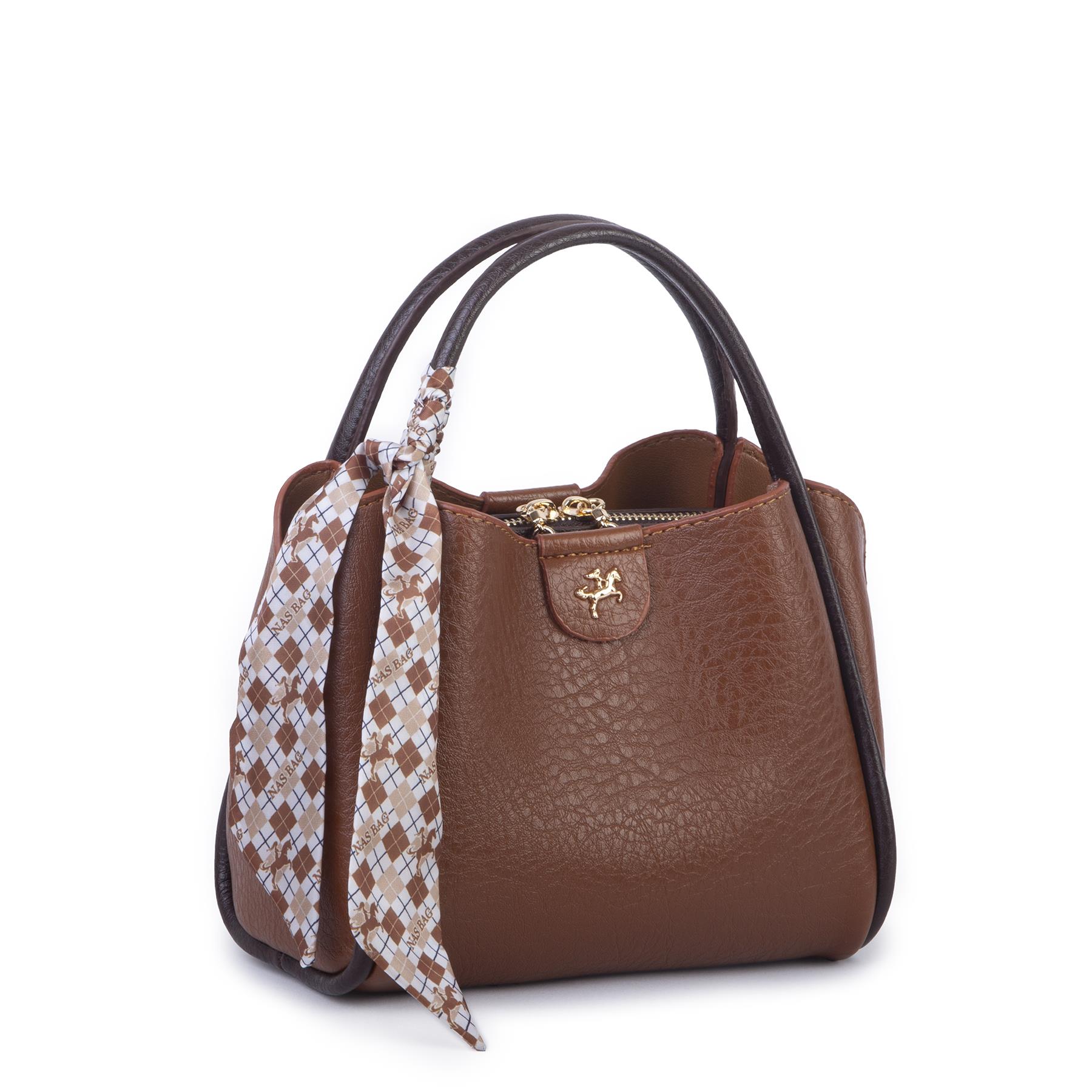 Nas Bag Fularlı Mini Boy El ve Çapraz Çanta Taba Kahve Victoria