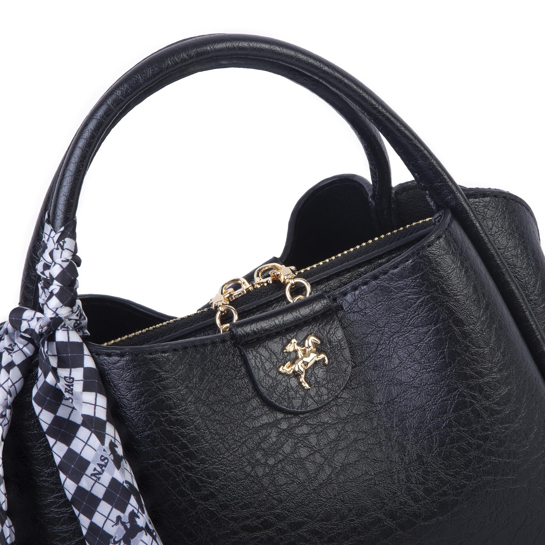 Nas Bag Fularlı Mini Boy El ve Çapraz Çanta Siyah Victoria