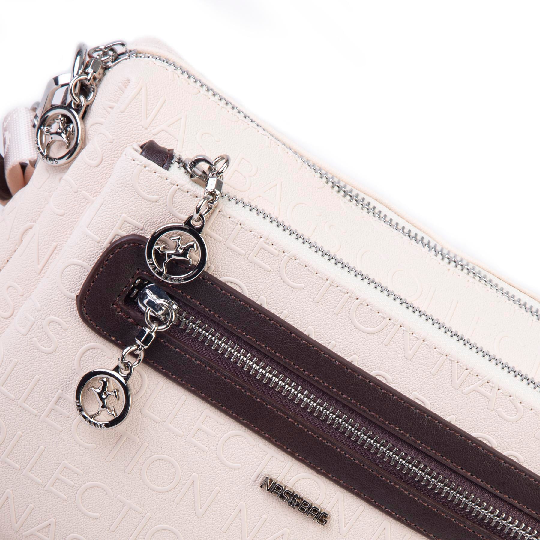 Nas Bag Günlük Çok Gözlü Çanta (en: 26 cm  ; boy:17 cm) Krem Kahve Gofraj
