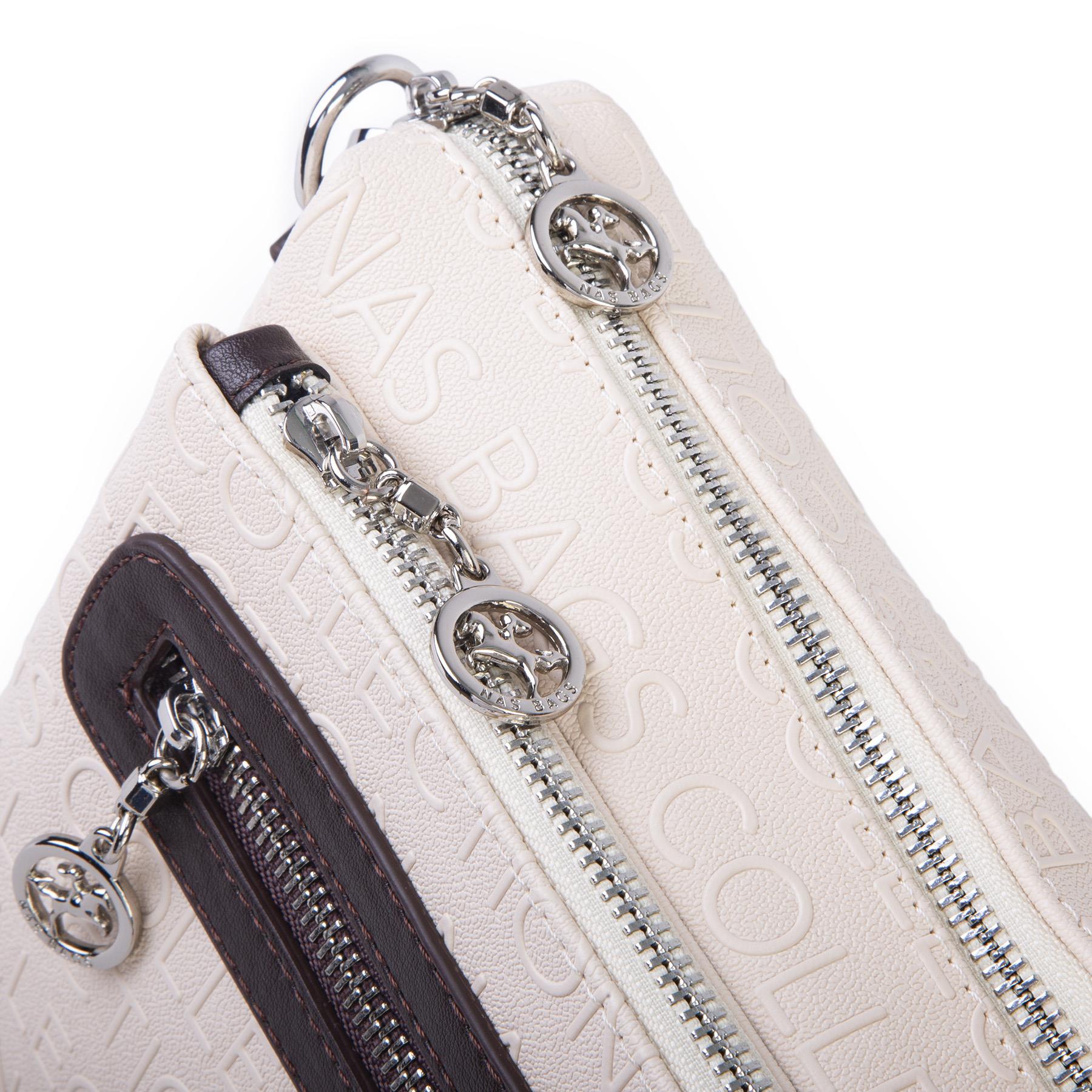 Nas Bag Günlük Çok Gözlü Çanta (en: 26 cm  ; boy:17 cm) Krem Kahve Gofraj