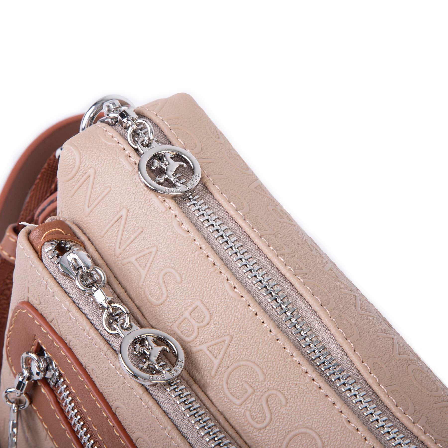 Nas Bag Günlük Çok Gözlü Çanta (en: 26 cm  ; boy:17 cm) Kum Taba Gofraj