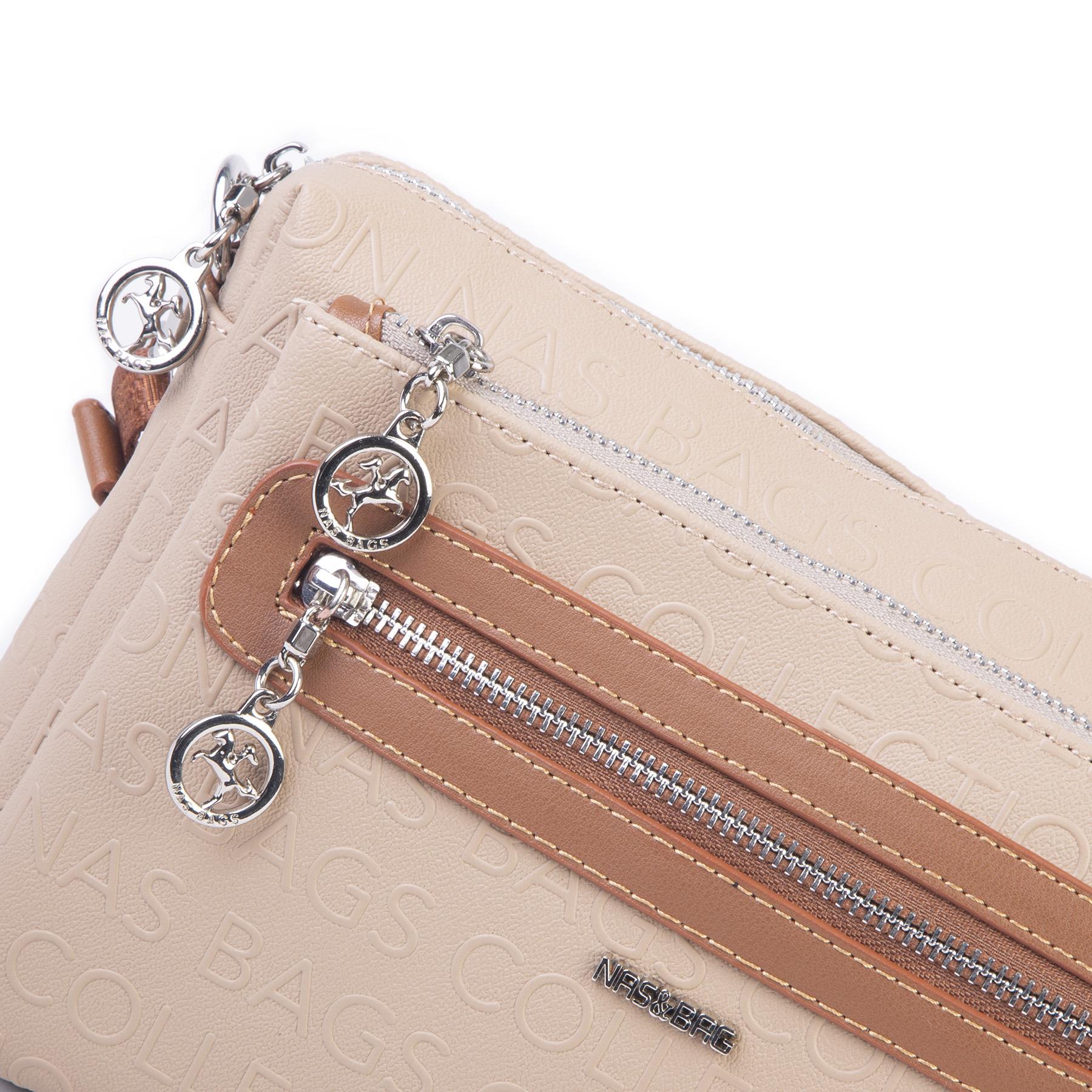 Nas Bag Günlük Çok Gözlü Çanta (en: 26 cm  ; boy:17 cm) Kum Taba Gofraj