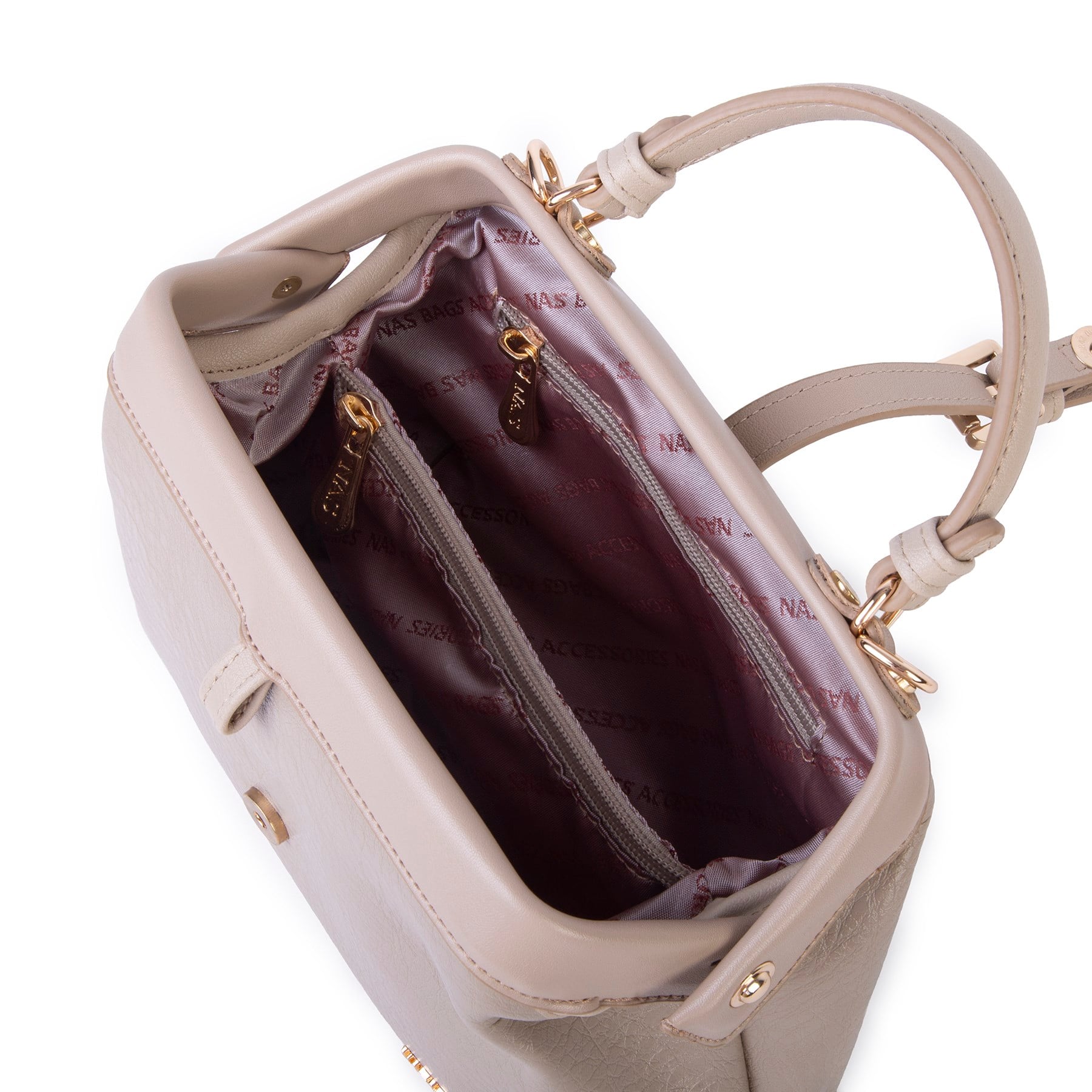 Nas Bag Hakiki Deri Görünümlü Vintage Doktor Çantası Küçük Boy El ve Omuz Çantası Kum Victoria
