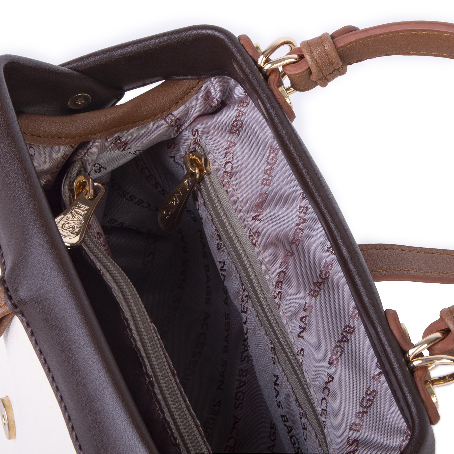 Nas Bag Hakiki Deri Görünümlü Vintage Doktor Çantası Küçük Boy El ve Omuz Çantası Krem Kahve Taba  Victoria