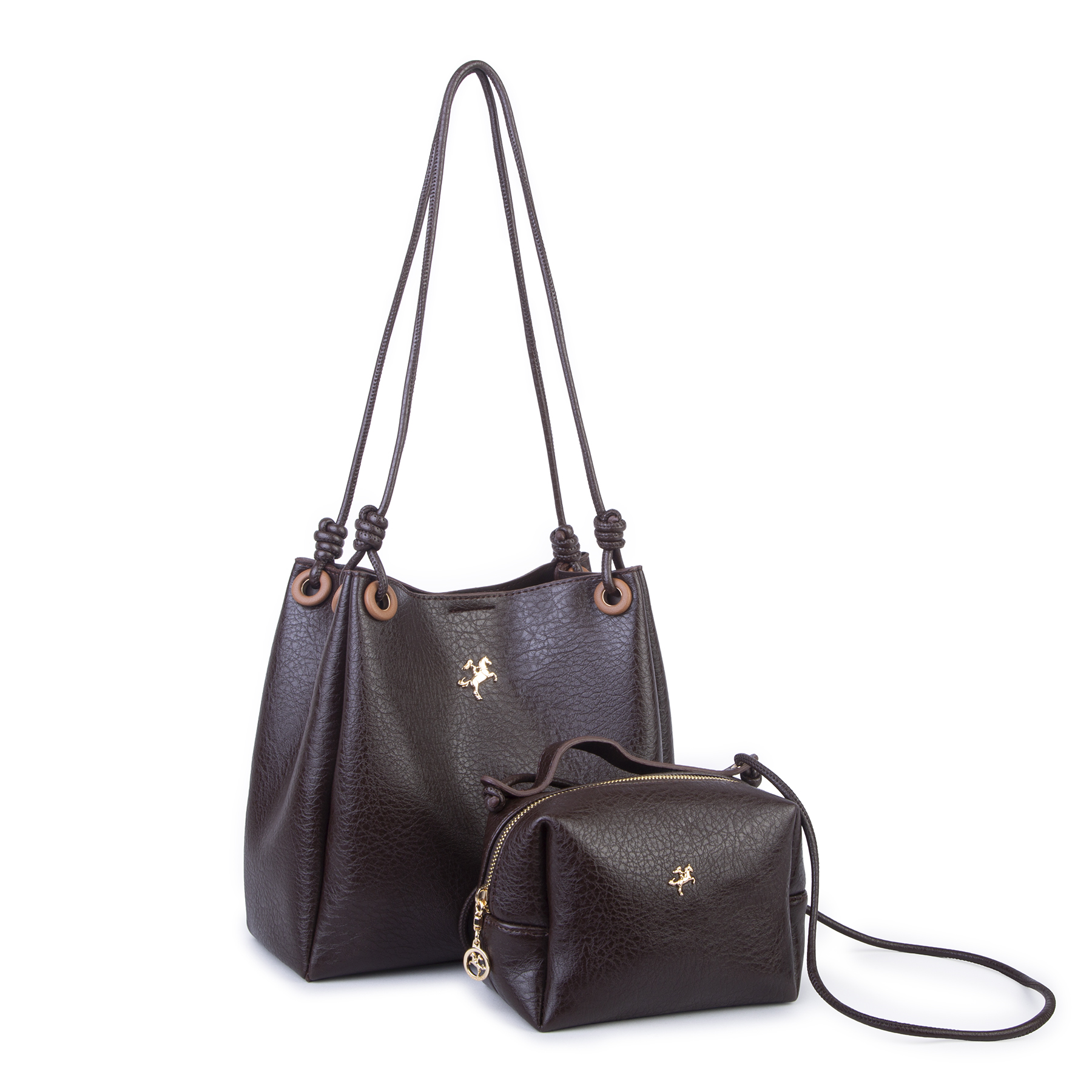 Nas Bag Kadın 2 li Set Omuz ve Çapraz Çanta Kahve Taba Victoria
