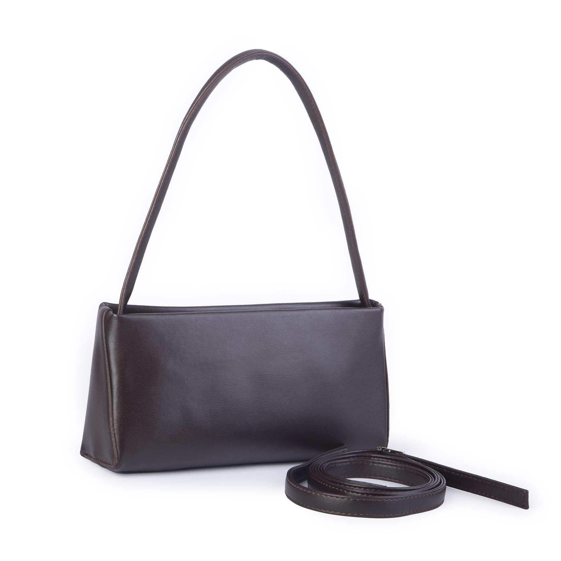 Nas Bag Kadın Basic Baget Omuz ve Çapraz Çanta Kahve Kımera (27x12 cm )