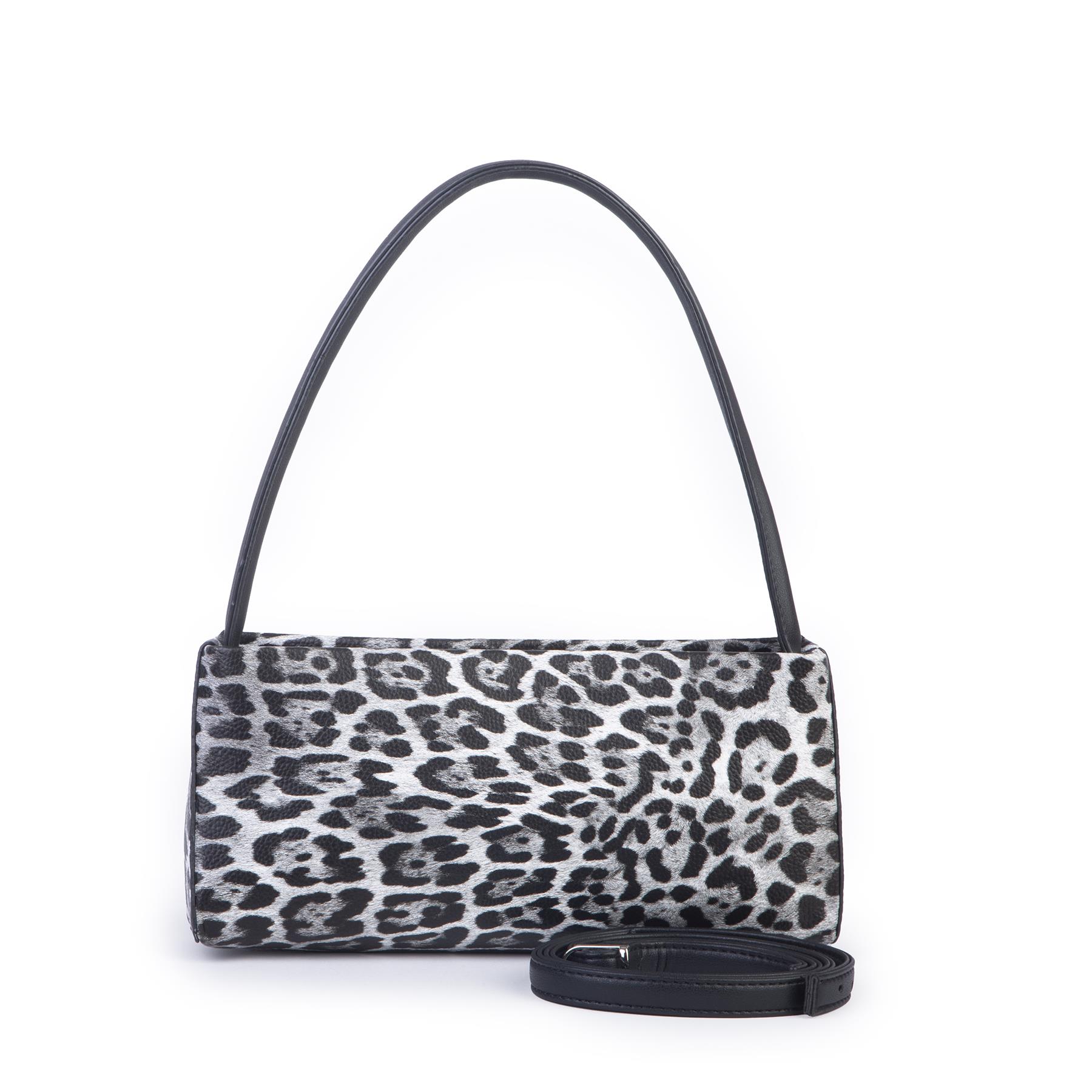 Nas Bag Kadın Basic Baget Omuz ve Çapraz Çanta Siyah Leopar (27x12 cm )