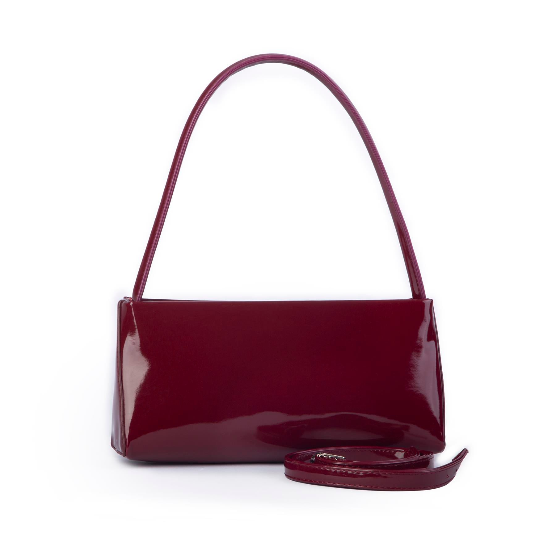 Nas Bag Kadın Basic Baget Omuz ve Çapraz Çanta Bordo  Rugan (27x12 cm )