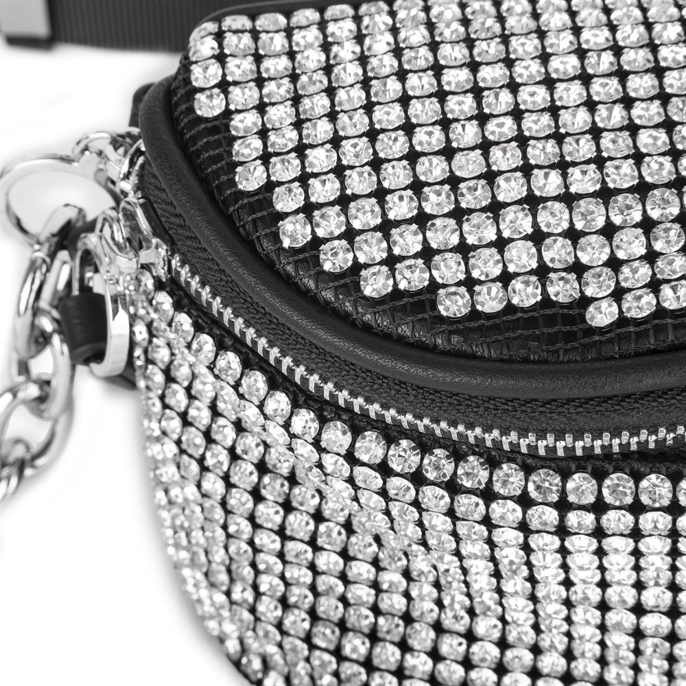 Nas Bag Kadın Bel ve Body Bag Black Diamond Siyah Taşlı Şık Çanta 