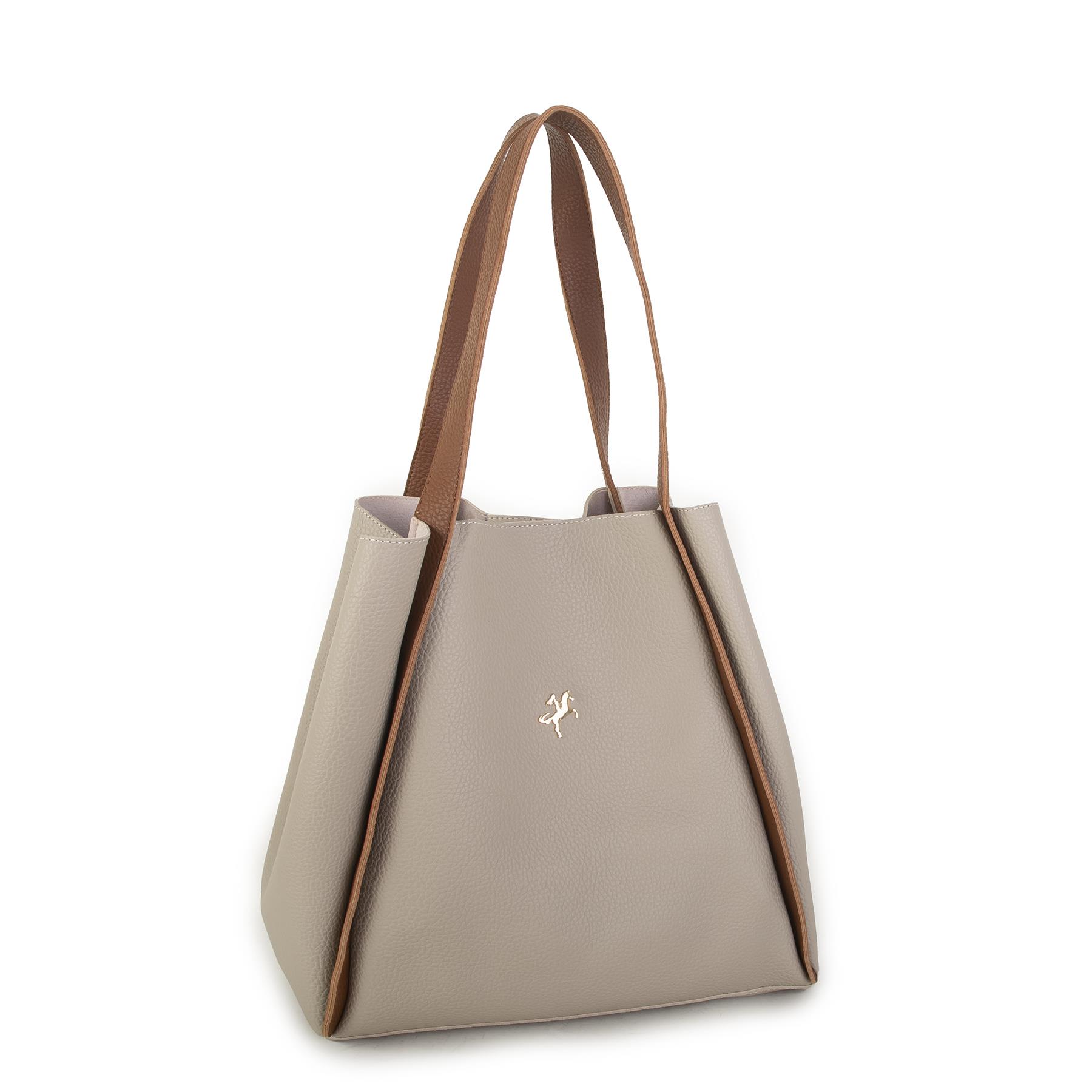 Nas Bag Kadın Büyük Boy Büzmeli Yavrulu Çıtçıtlı Tote Bag Omuz Çantası Kum Taba 