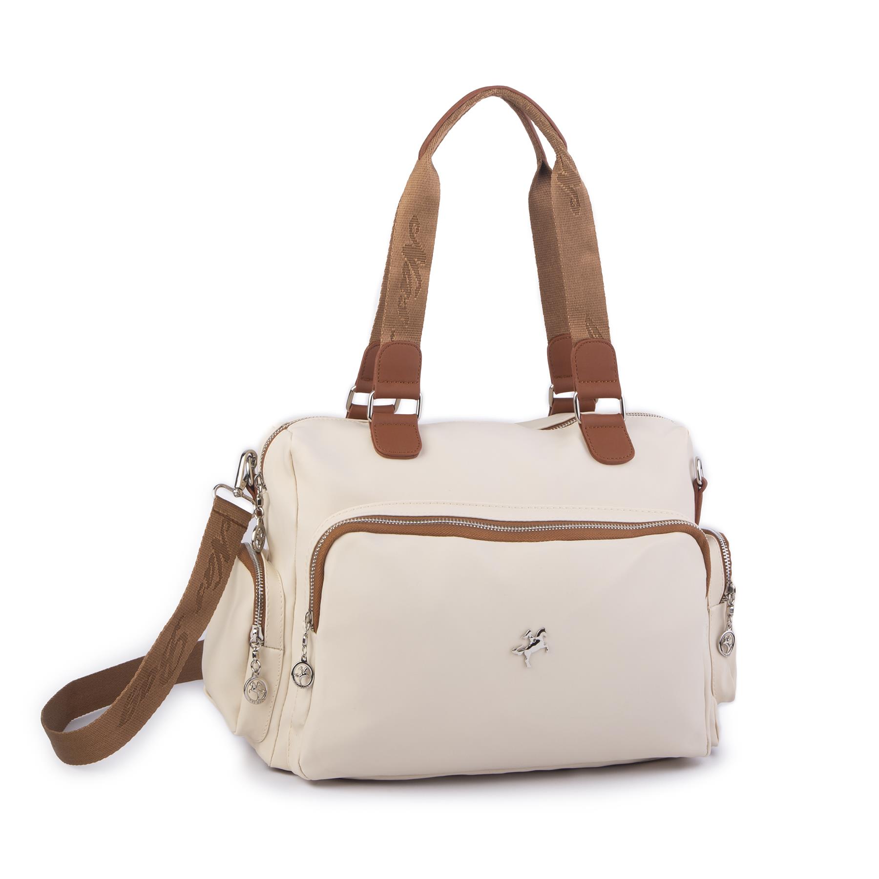 Nas Bag Kadın Büyük Boy Omuz Çantası Krem  Taba  Buzzy (en :37 ,boy :30 cm)