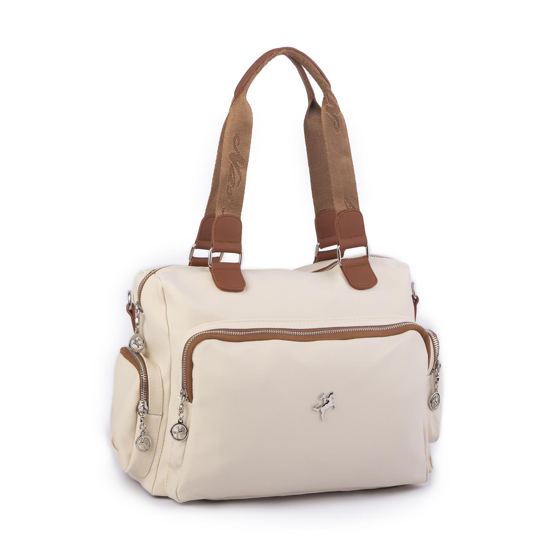 Nas Bag Kadın Büyük Boy Omuz Çantası Krem  Taba  Buzzy (en :37 ,boy :30 cm)