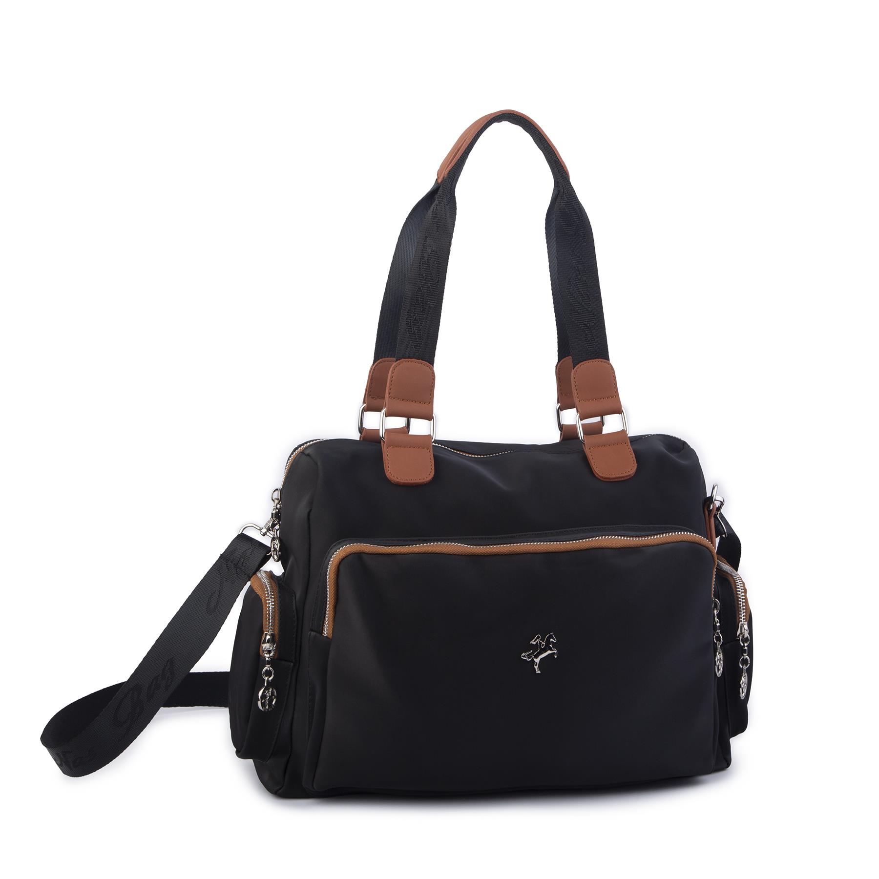 Nas Bag Kadın Büyük Boy Omuz Çantası Siyah Taba Buzzy (en :37 ,boy :30 cm)