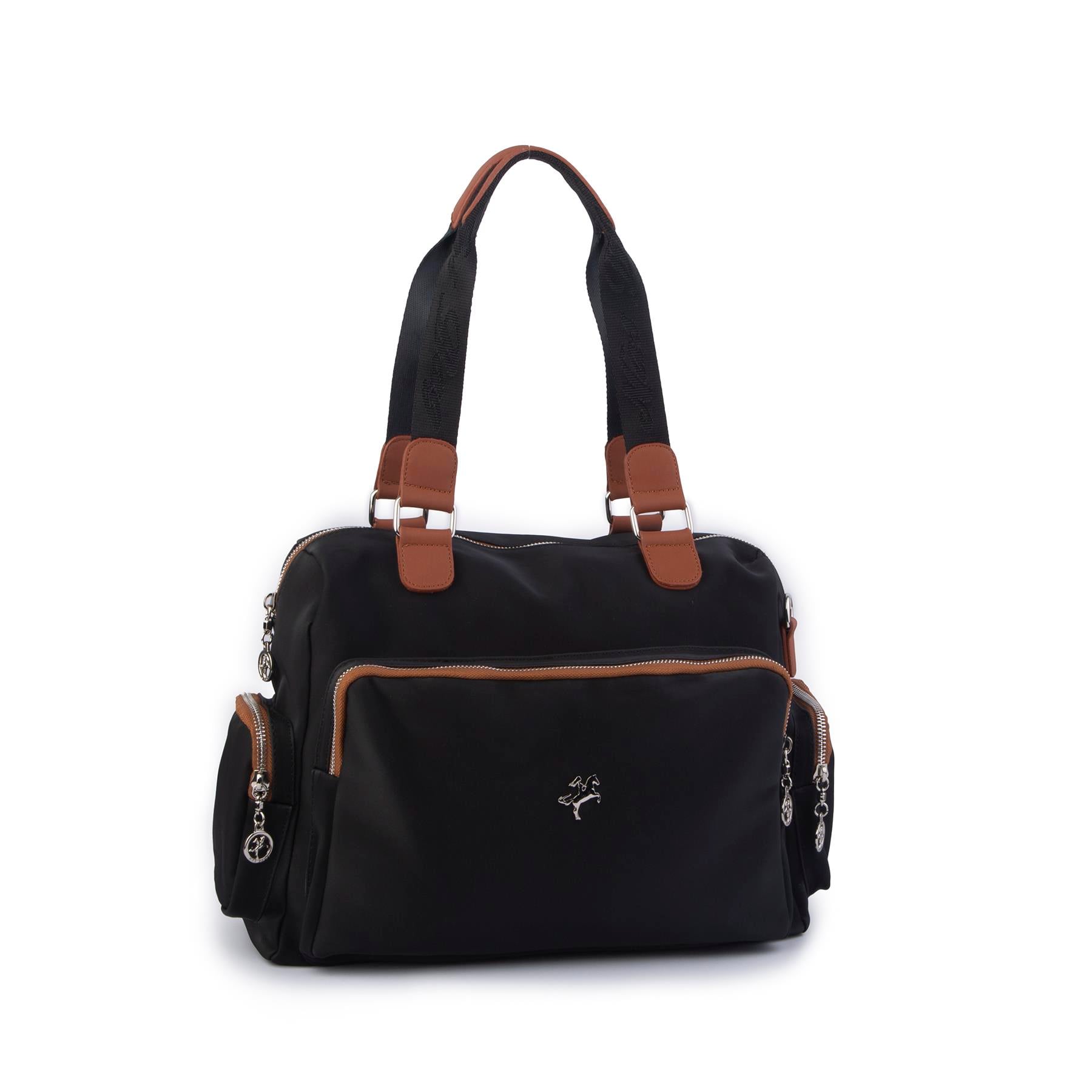Nas Bag Kadın Büyük Boy Omuz Çantası Siyah Taba Buzzy (en :37 ,boy :30 cm)