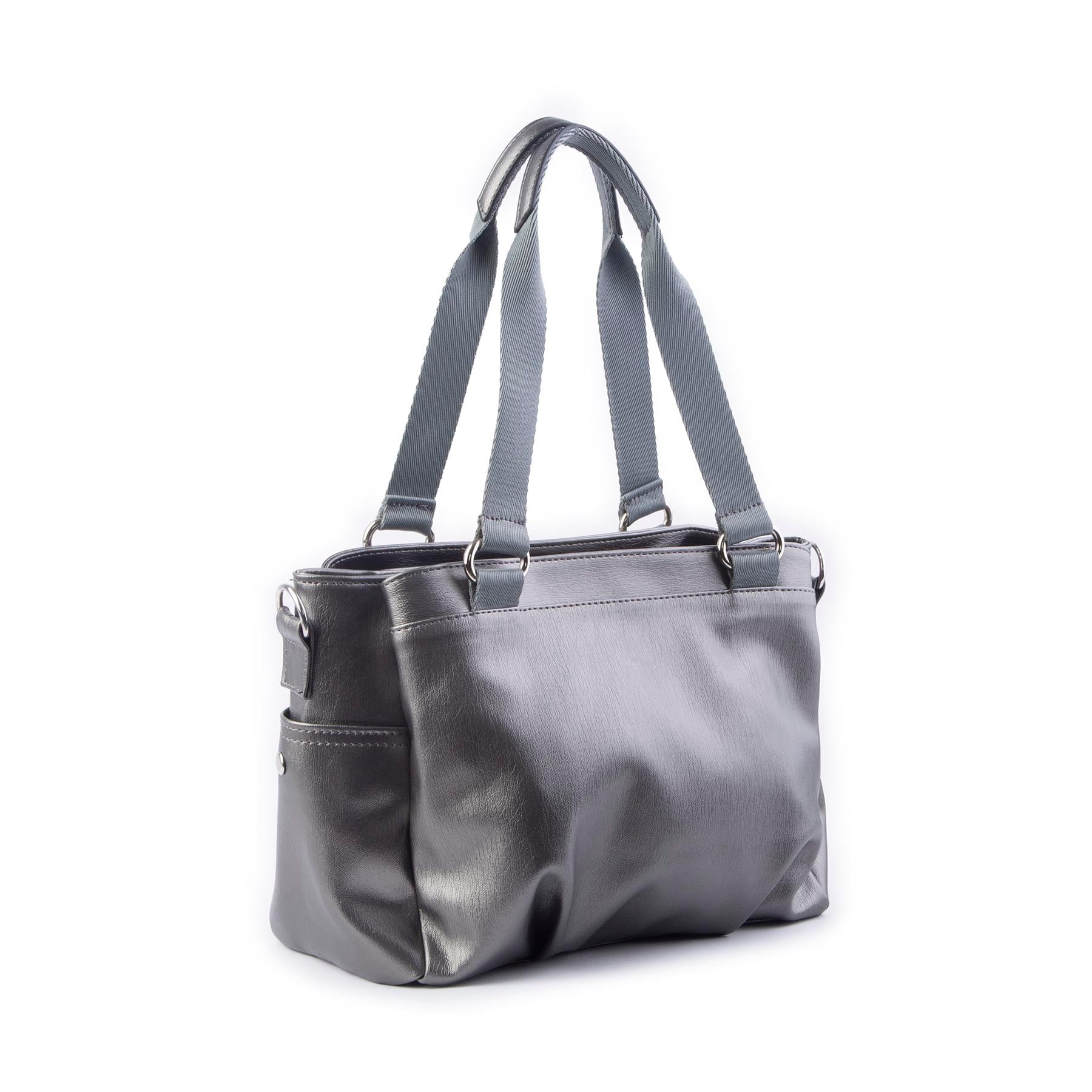 Nas Bag Kadın Çanta Omuz El ve Çapraz Çanta Çok Gözlü Gri Yıkamalı (en:37 cm ; boy:24 cm )