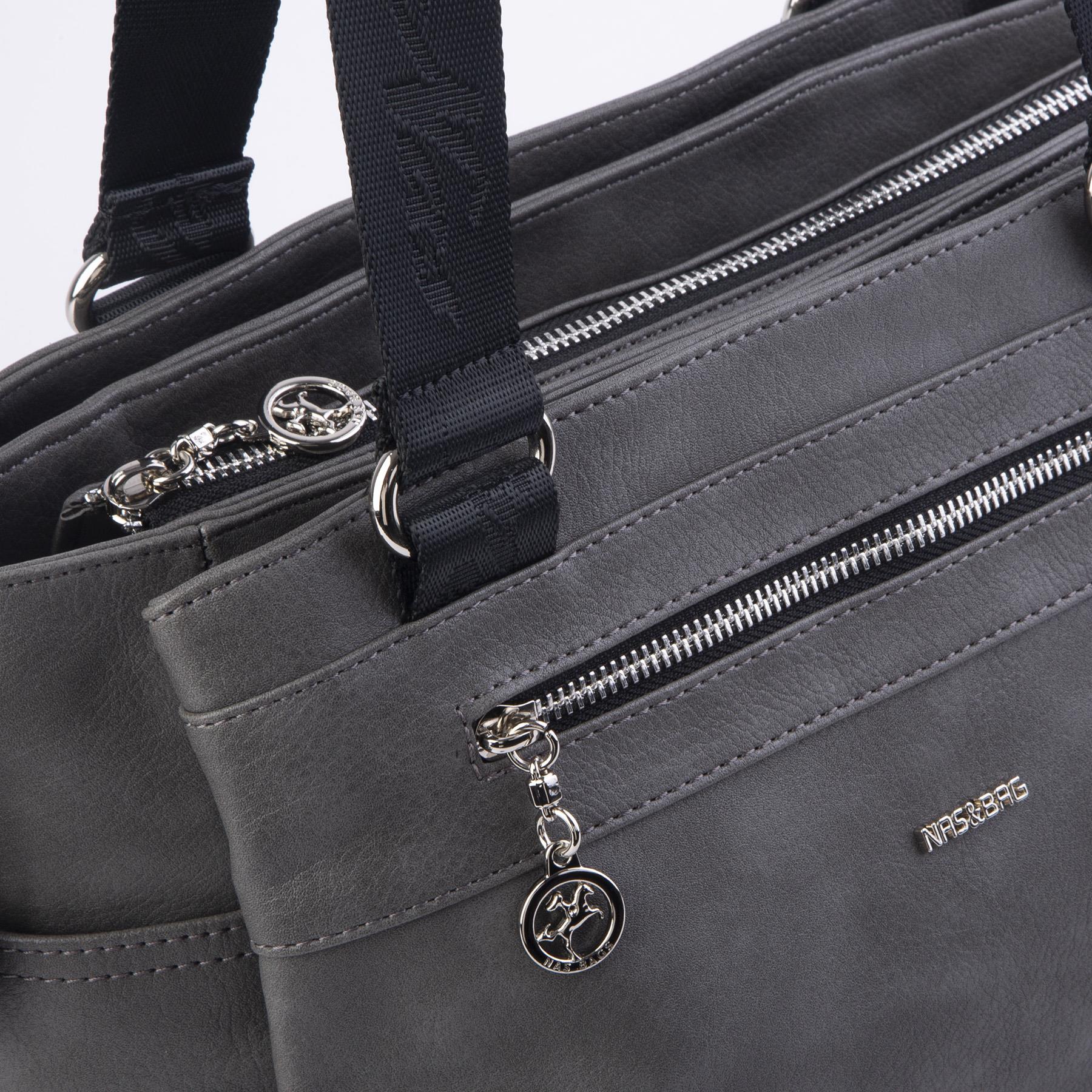 Nas Bag Kadın Çanta Omuz El ve Çapraz Çanta Çok Gözlü Gri Siyah King (en:37 cm ; boy:24 cm )