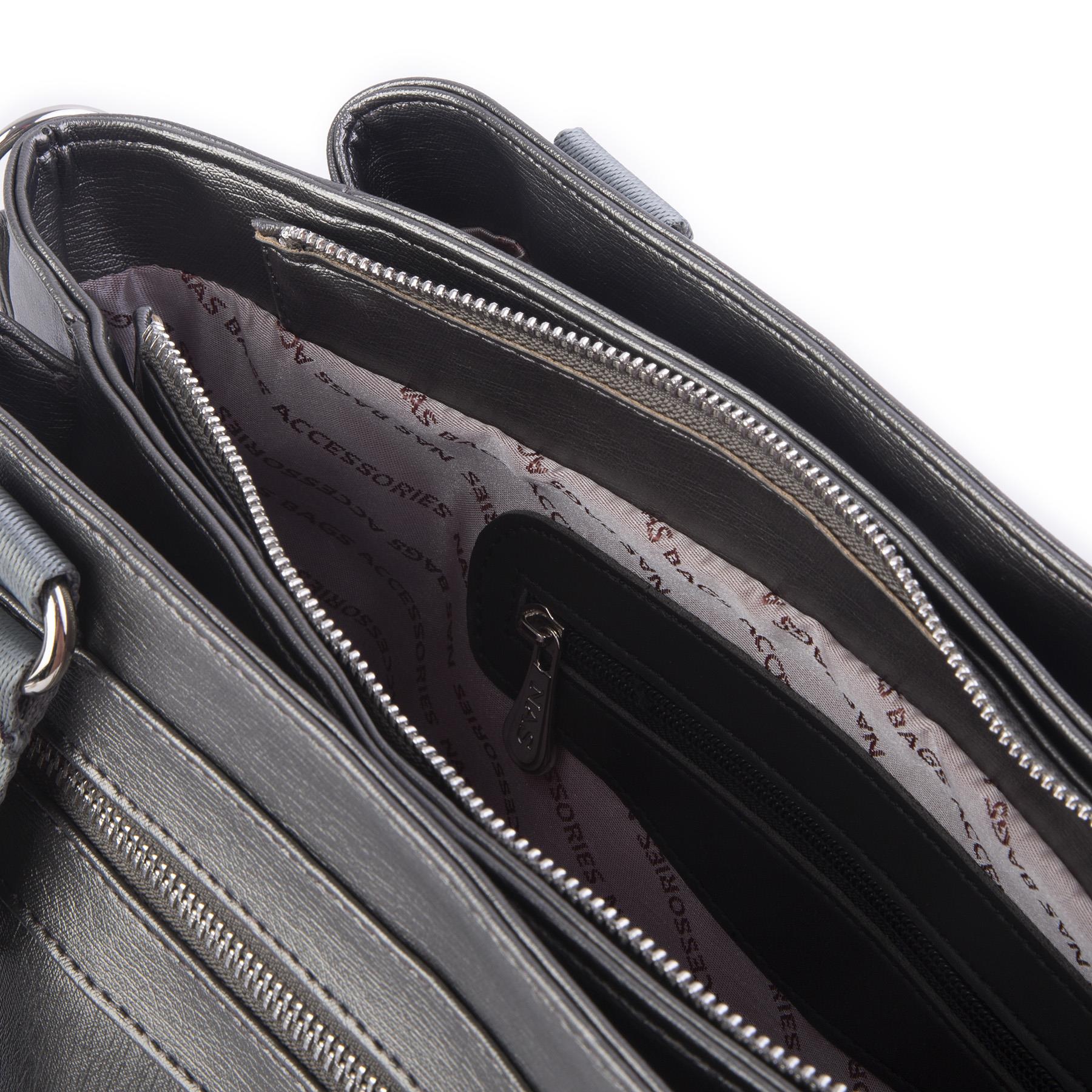 Nas Bag Kadın Çanta Omuz El ve Çapraz Çanta Çok Gözlü Gri Yıkamalı (en:37 cm ; boy:24 cm )