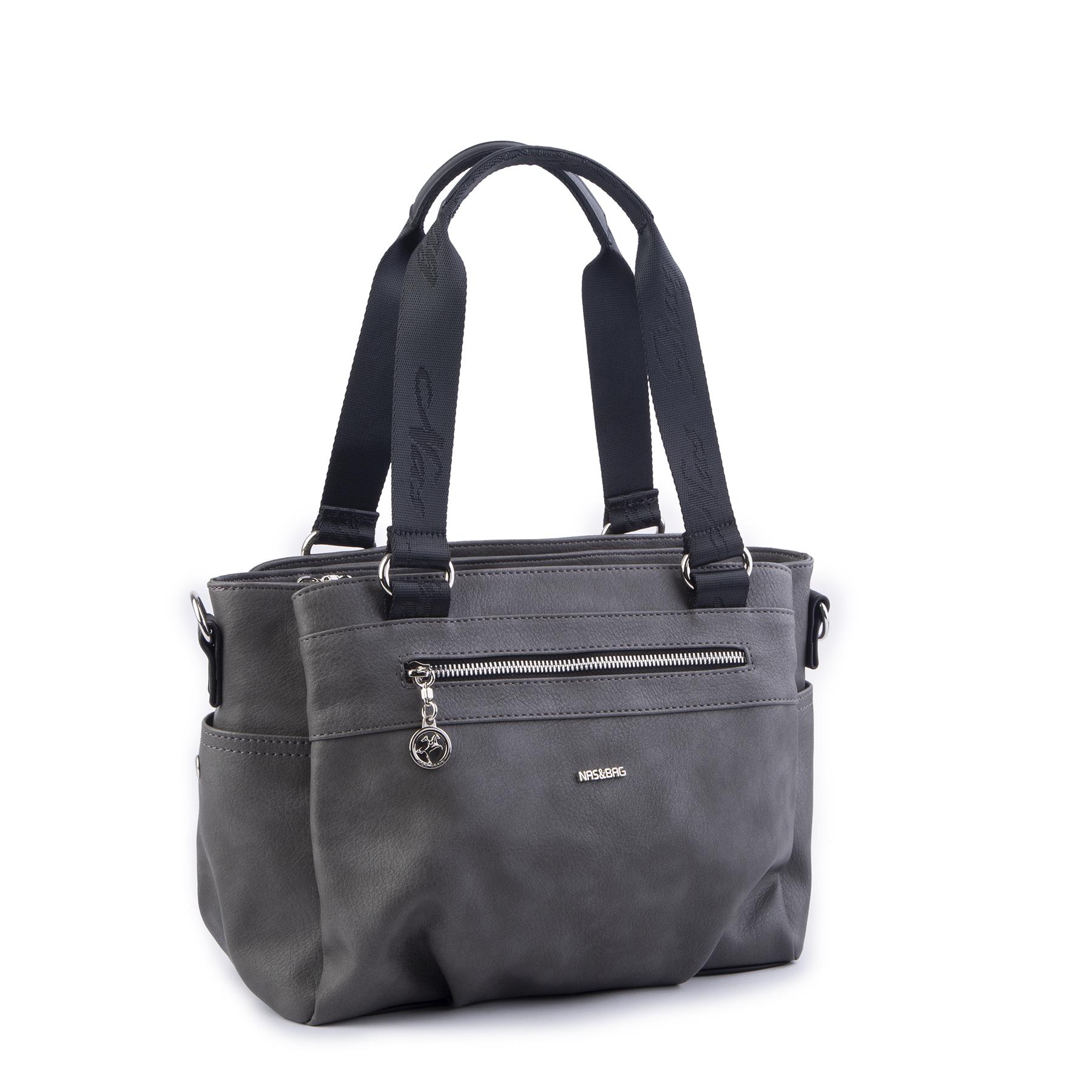 Nas Bag Kadın Çanta Omuz El ve Çapraz Çanta Çok Gözlü Gri Siyah King (en:37 cm ; boy:24 cm )
