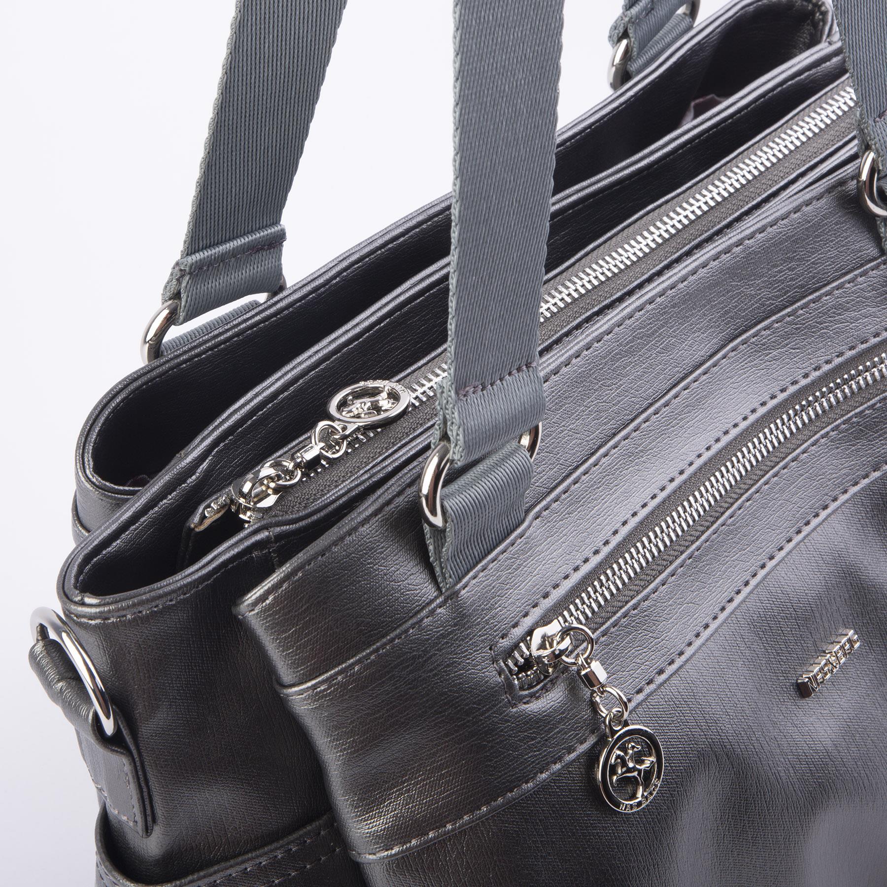 Nas Bag Kadın Çanta Omuz El ve Çapraz Çanta Çok Gözlü Gri Yıkamalı (en:37 cm ; boy:24 cm )