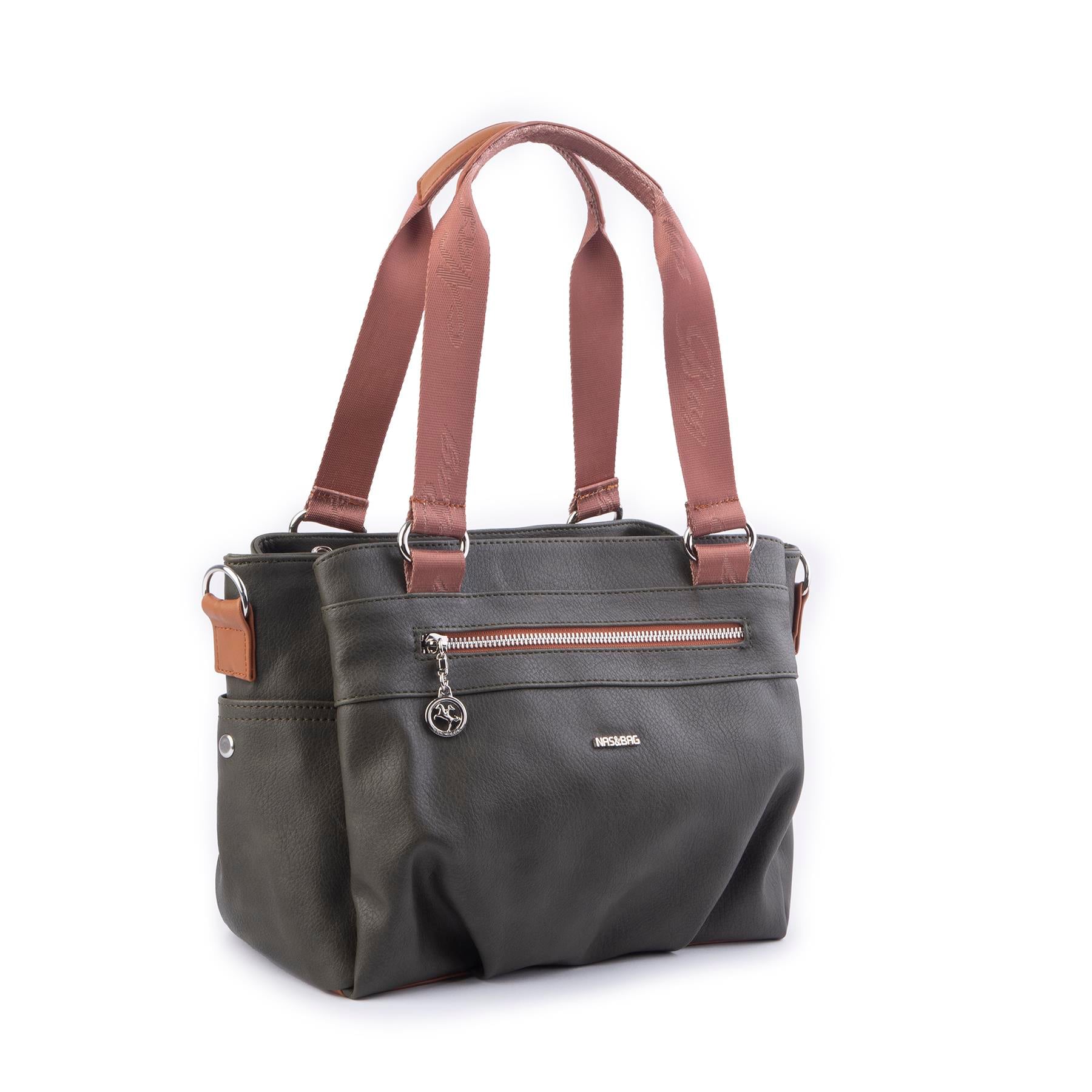 Nas Bag Kadın Çanta Omuz El ve Çapraz Çanta Çok Gözlü Yeşil Taba King  (en:37 cm ; boy:24 cm )