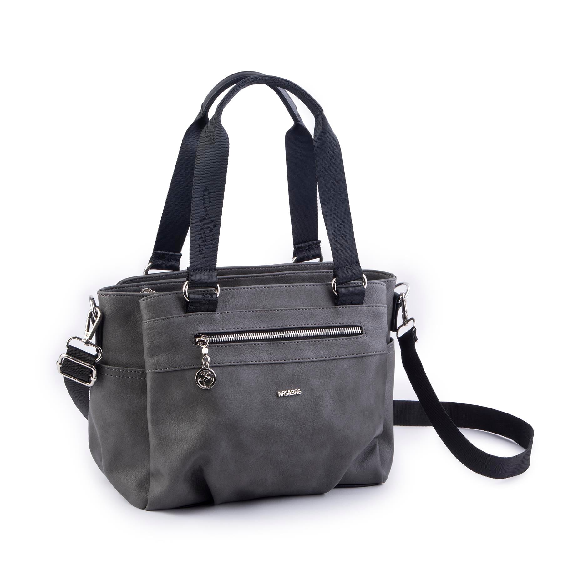 Nas Bag Kadın Çanta Omuz El ve Çapraz Çanta Çok Gözlü Gri Siyah King (en:37 cm ; boy:24 cm )