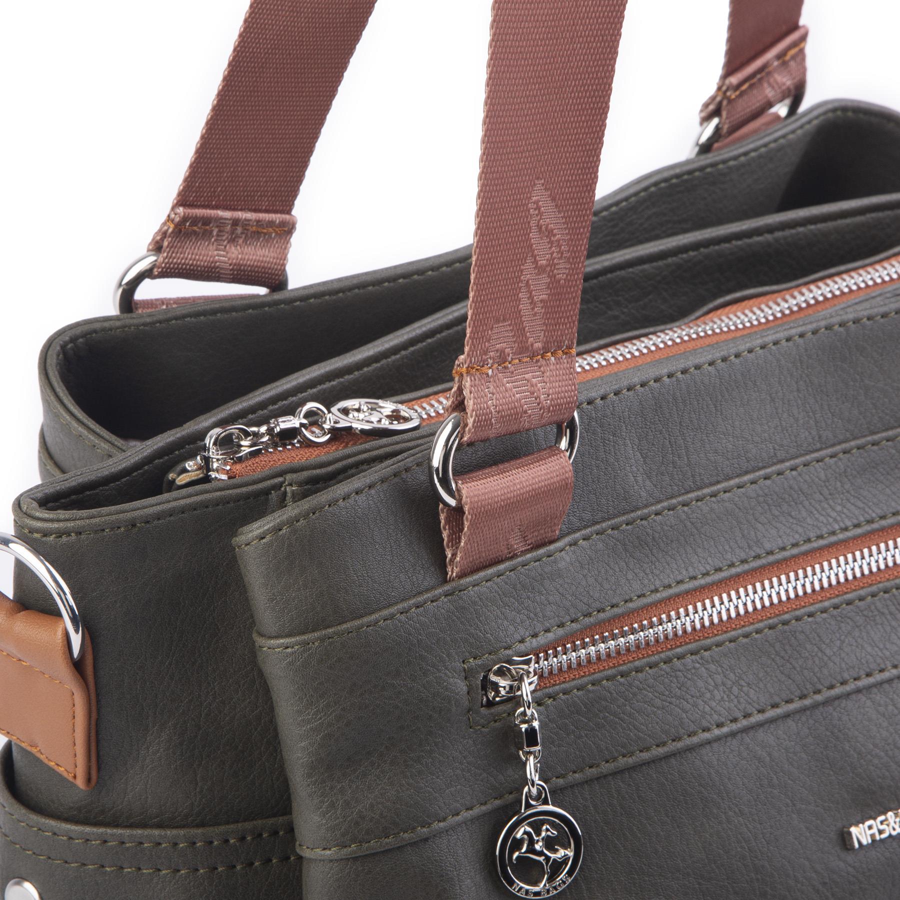 Nas Bag Kadın Çanta Omuz El ve Çapraz Çanta Çok Gözlü Yeşil Taba King  (en:37 cm ; boy:24 cm )