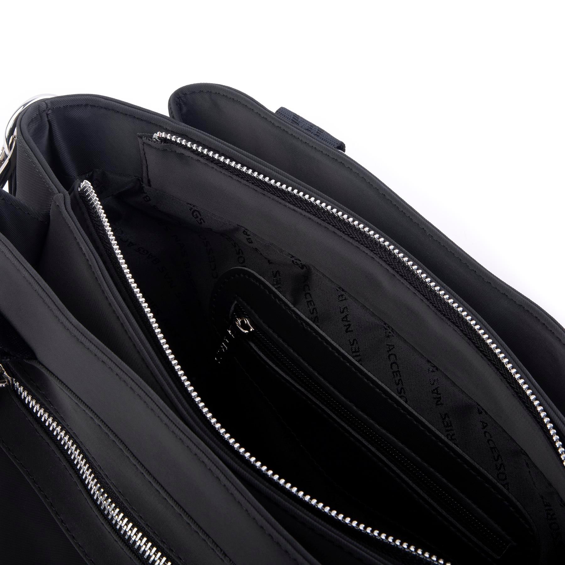 Nas Bag Kadın Çanta Omuz El ve Çapraz Çanta Çok Gözlü Siyah Buzzy  (en:37 cm ; boy:24 cm )