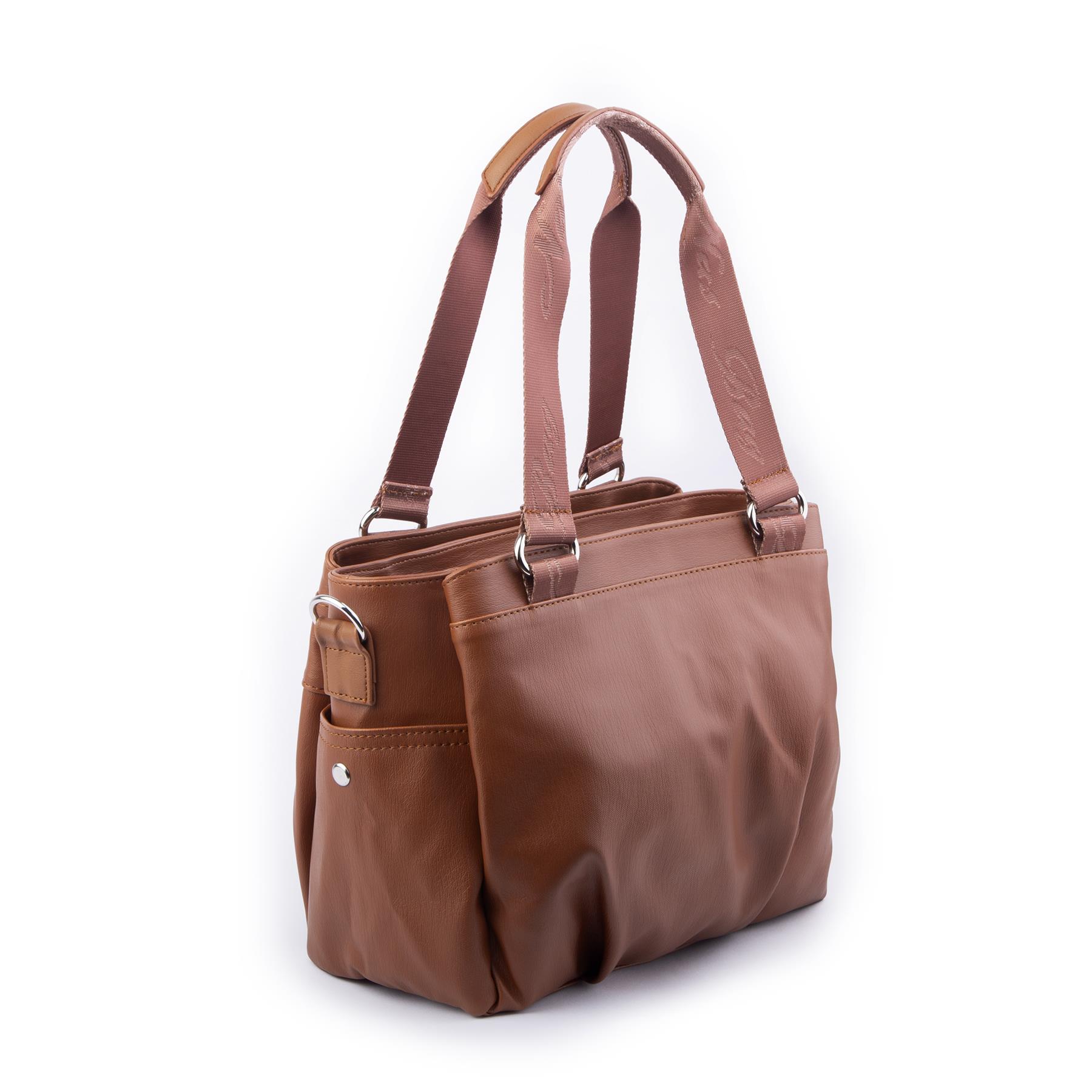 Nas Bag Kadın Çanta Omuz El ve Çapraz Çanta Çok Gözlü Taba Yıkamalı (en:37 cm ; boy:24 cm )