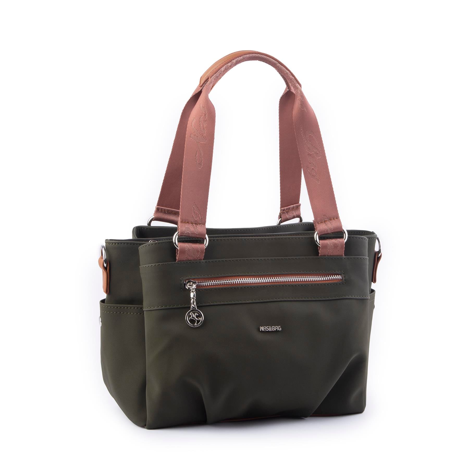 Nas Bag Kadın Çanta Omuz El ve Çapraz Çanta Çok Gözlü Yeşil Taba Buzzy  (en:37 cm ; boy:24 cm )